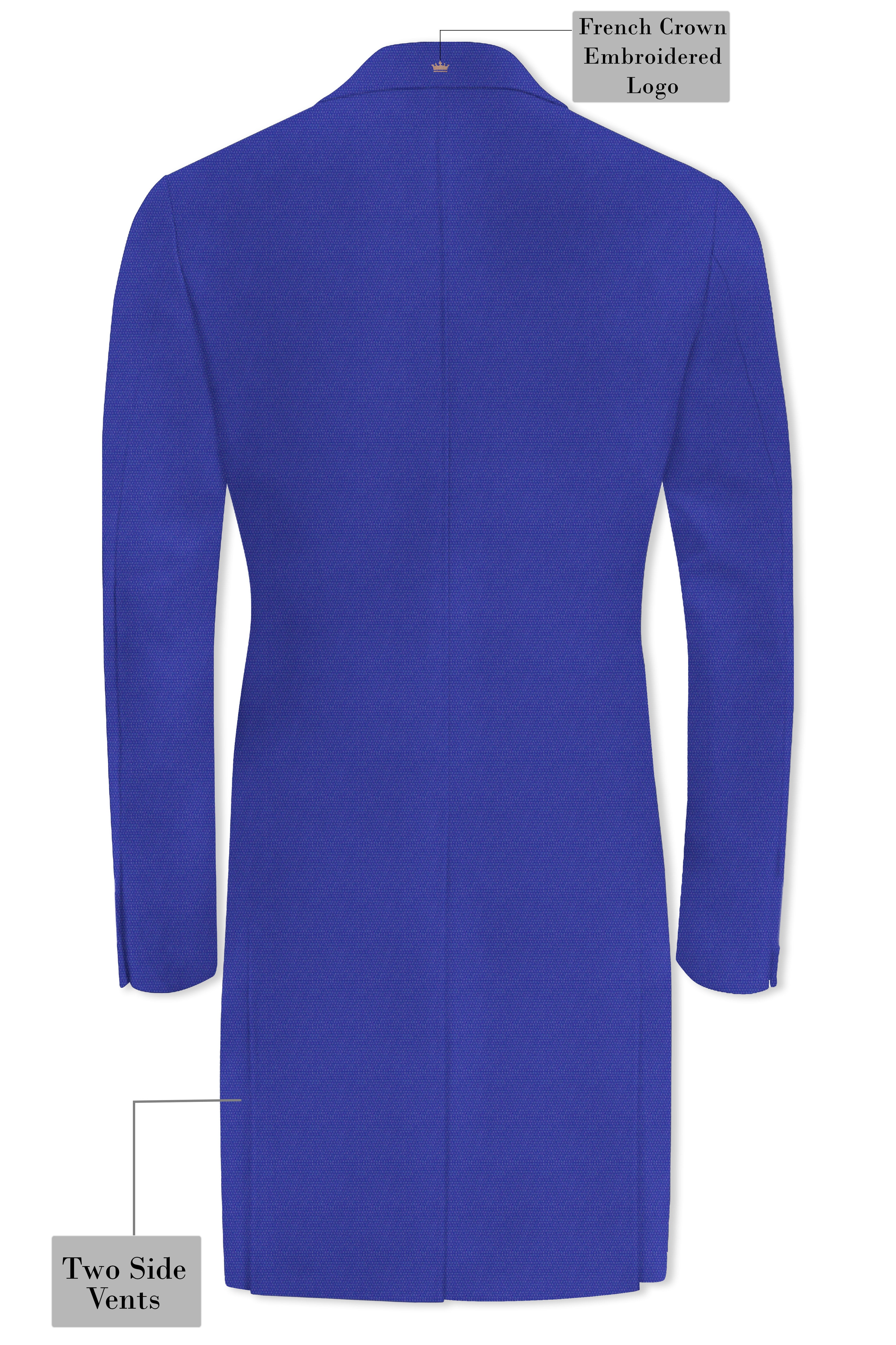 Trenchio-Catalina Blue Dobby Textured Wool Rich Double Breasted Trench Coat