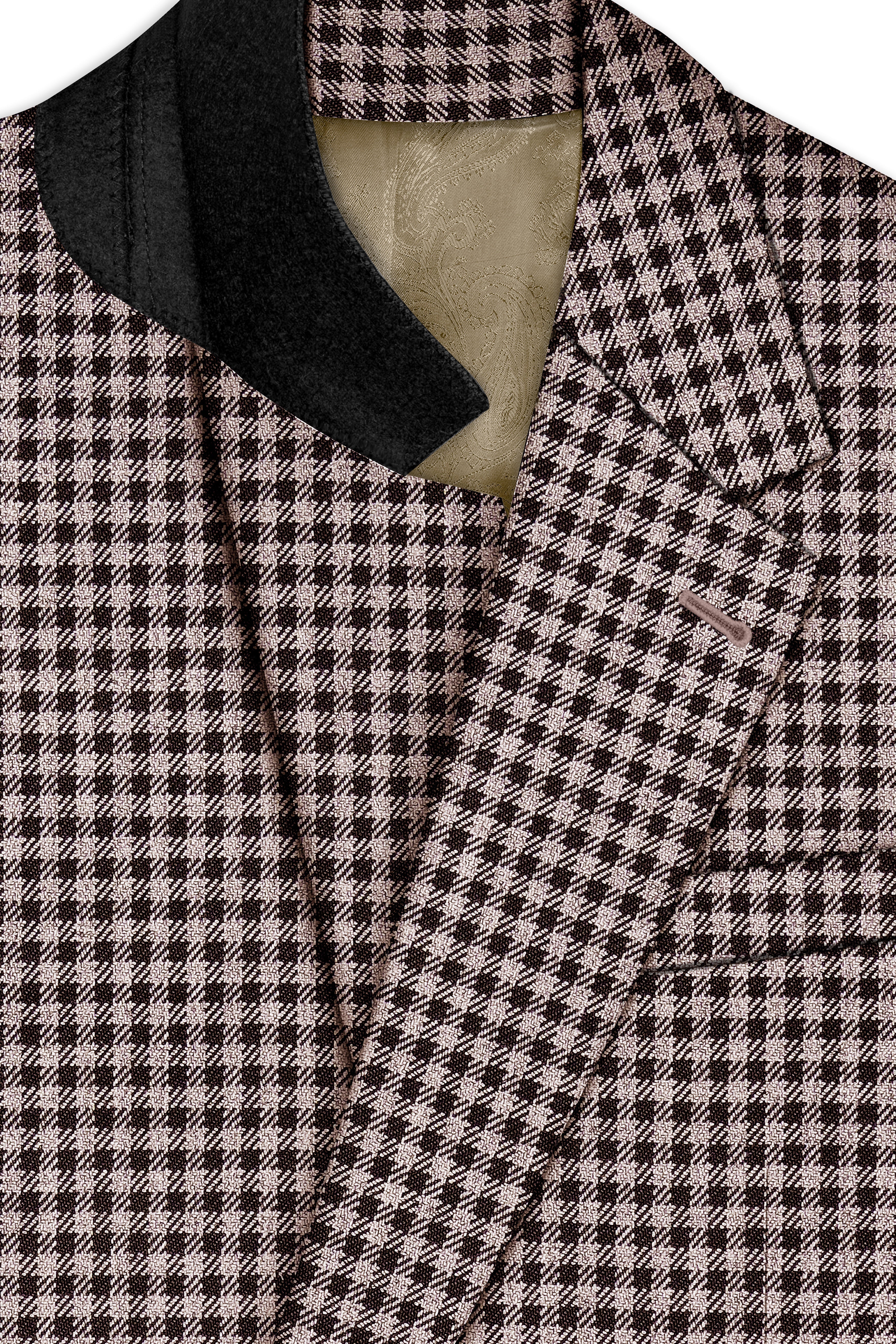 Imperium-Emperor Brown And Swiss Cream Gingham Plaid Tweed Single Breasted Trench Coat