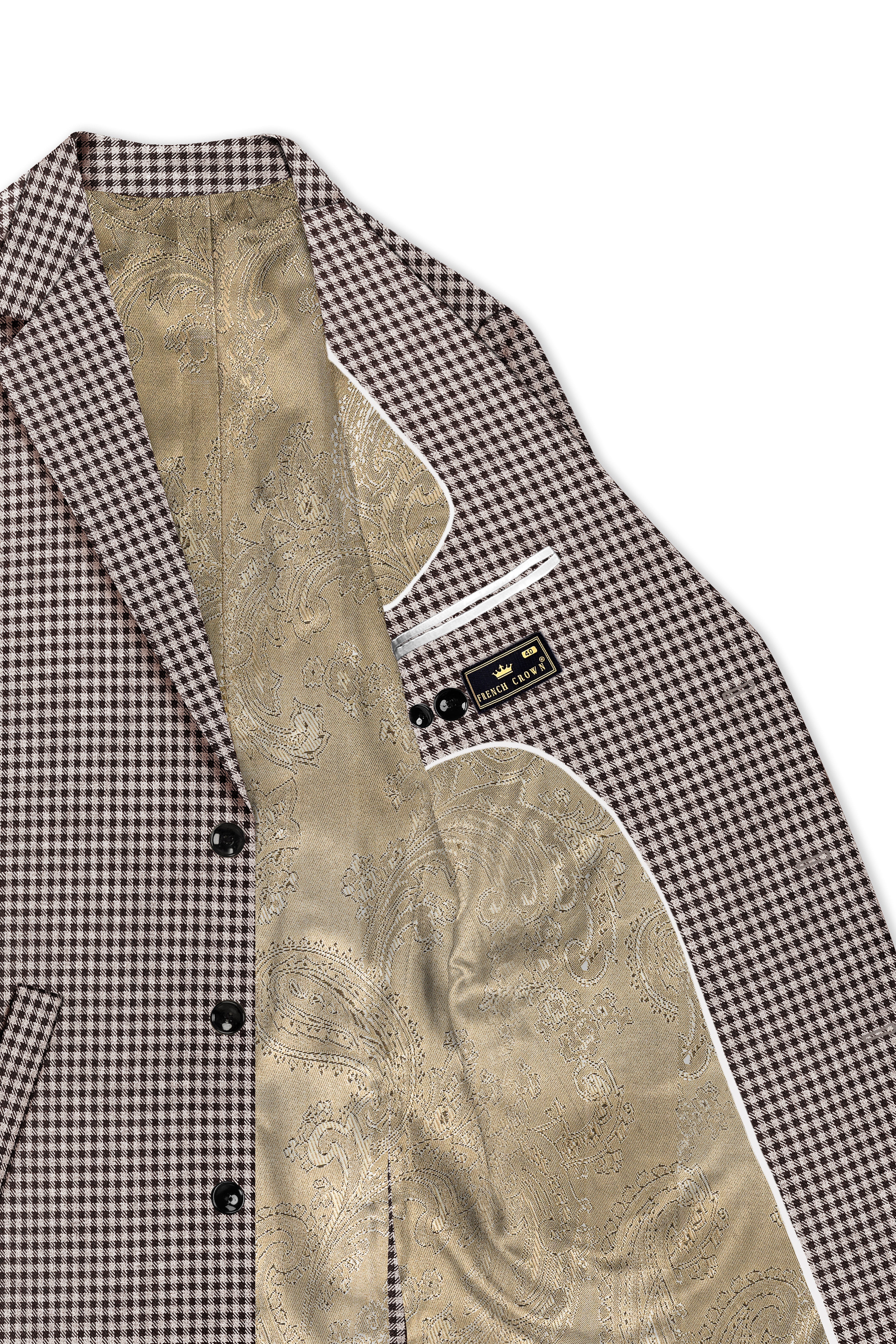 Imperium-Emperor Brown And Swiss Cream Gingham Plaid Tweed Single Breasted Trench Coat