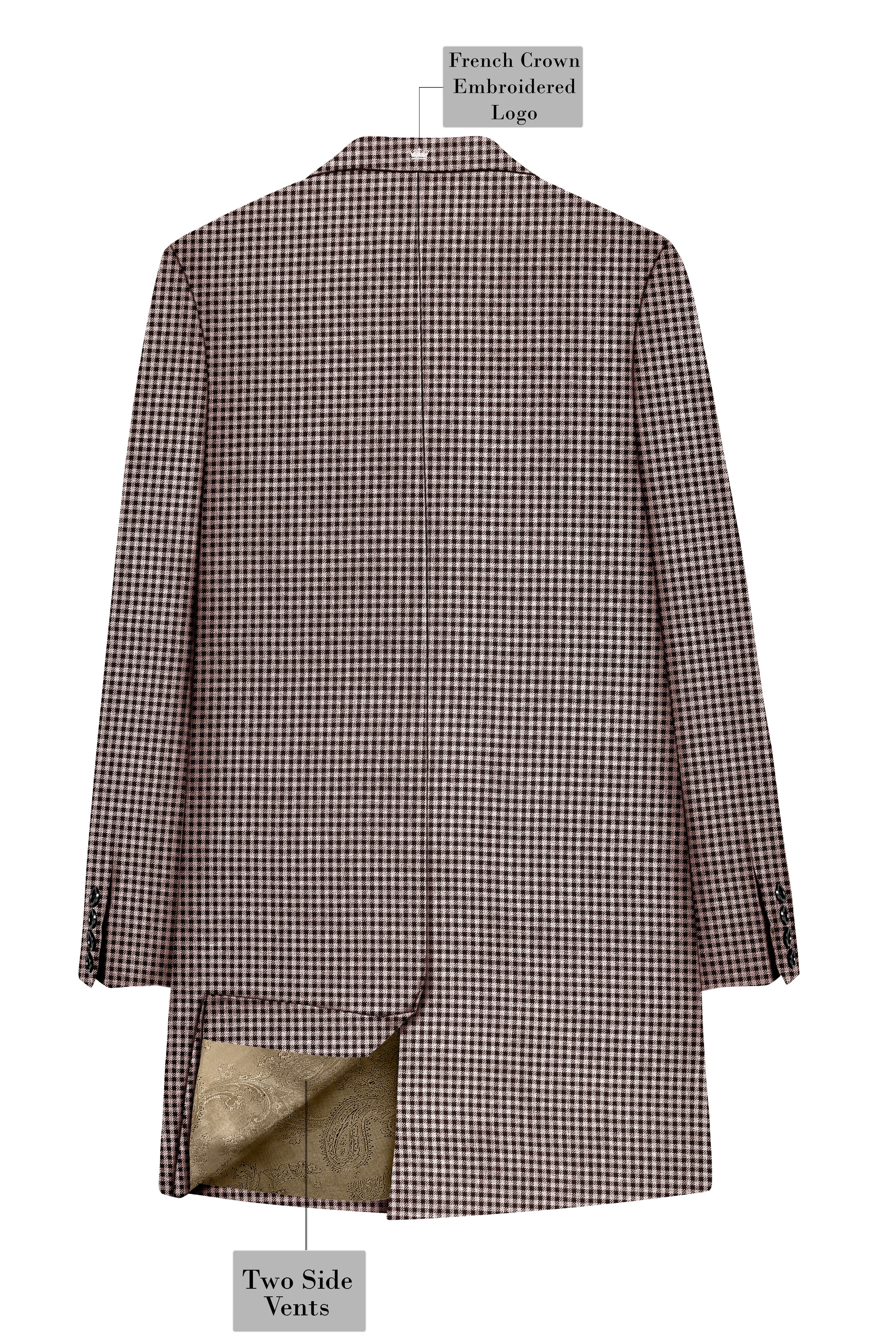 Imperium-Emperor Brown And Swiss Cream Gingham Plaid Tweed Single Breasted Trench Coat
