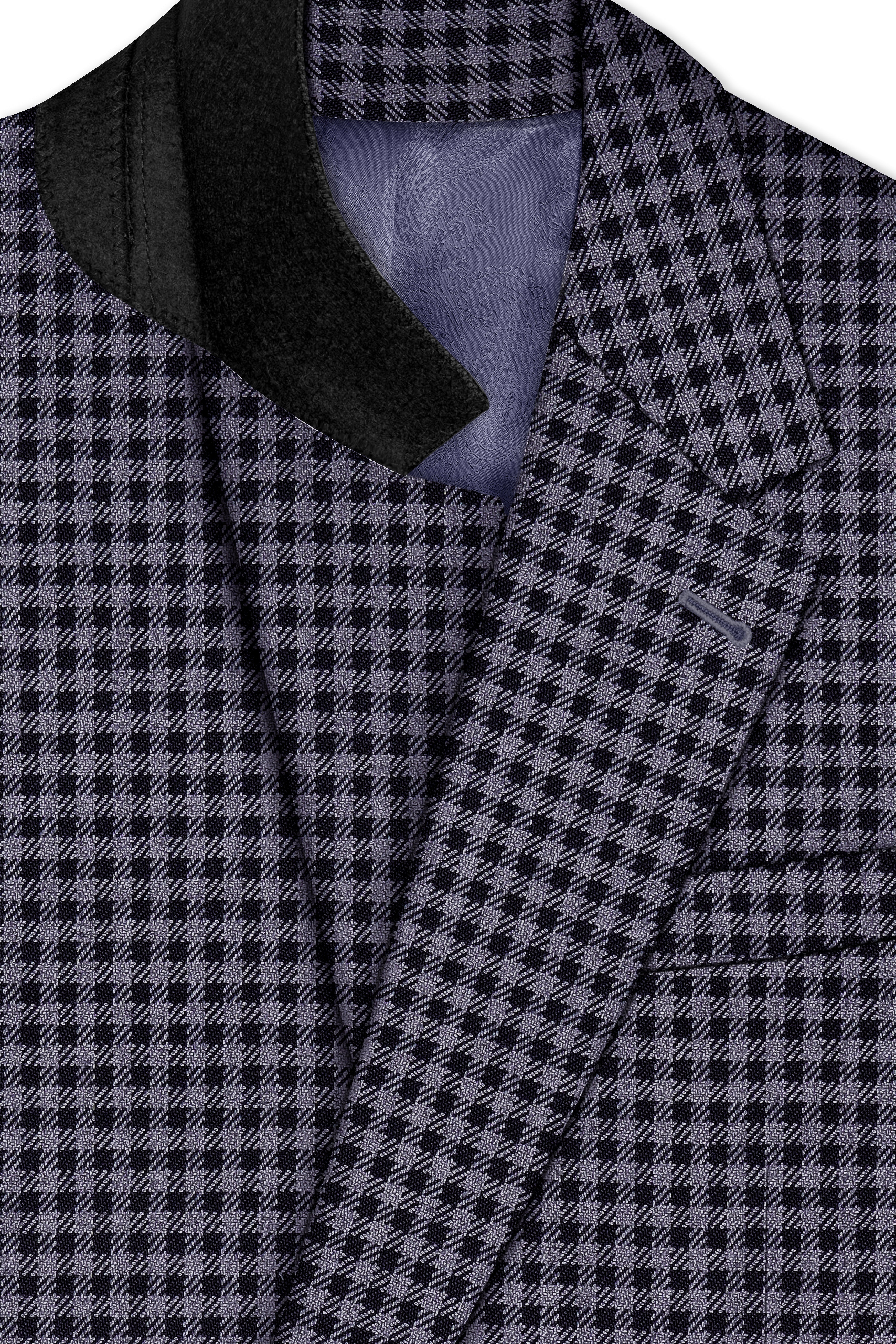 Zenith-Mirage Blue And venus Gray Gingham Plaid Tweed Single Breasted Trench Coat
