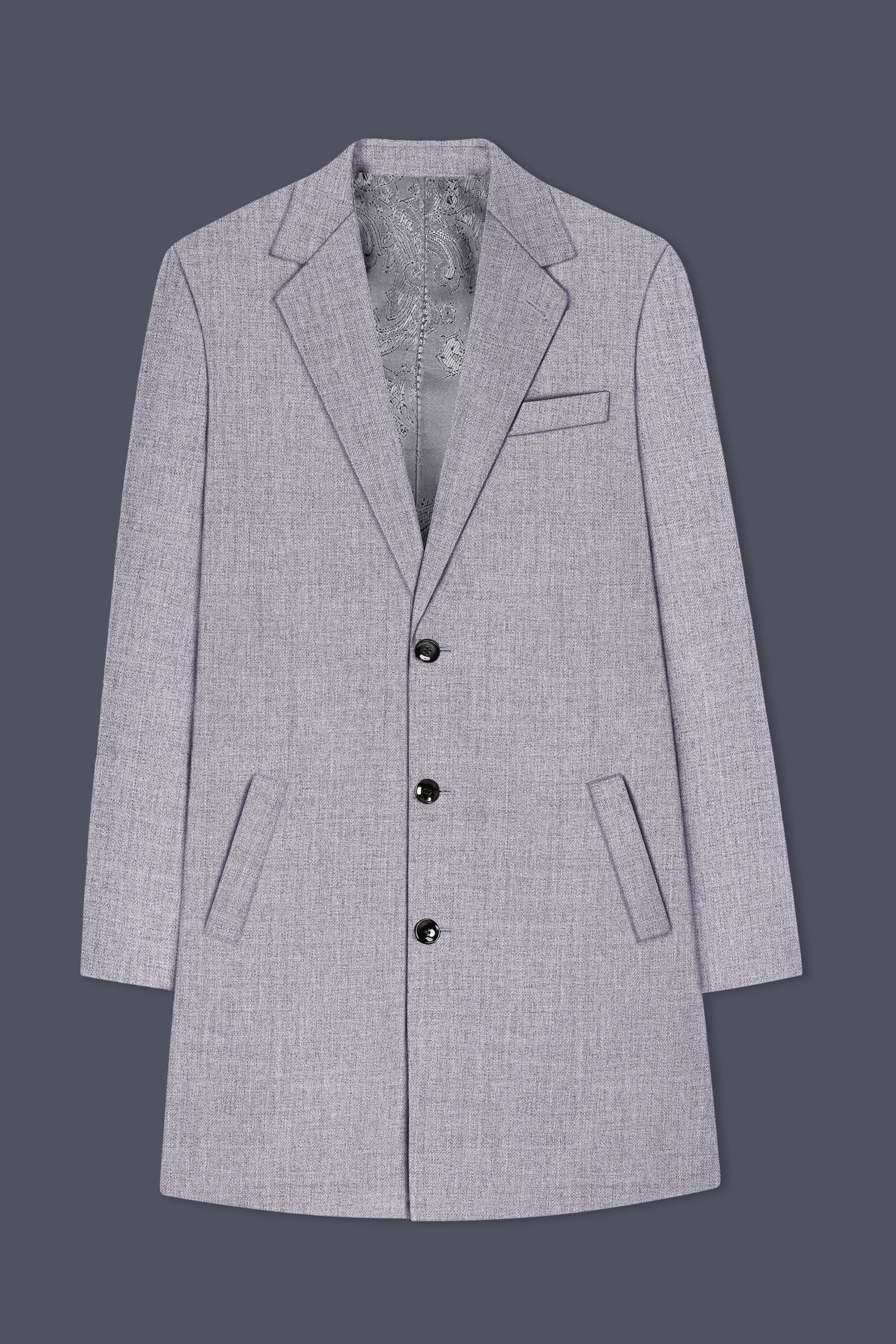 Alpine-Mountain Mist Gray Textured Tweed Single Breasted Trench Coat