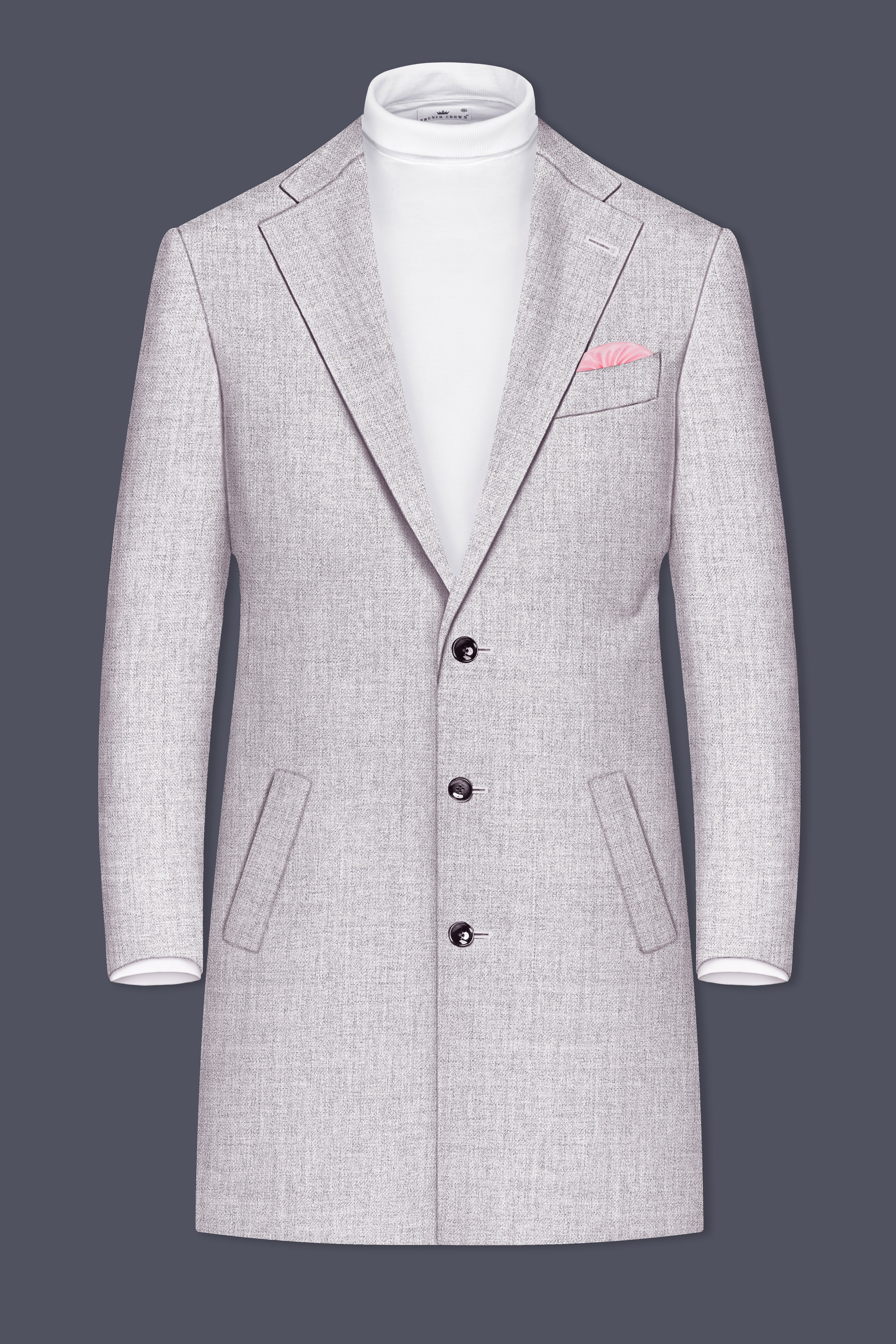 Glacier-Lilac Gray Textured Tweed Single Breasted Trench Coat