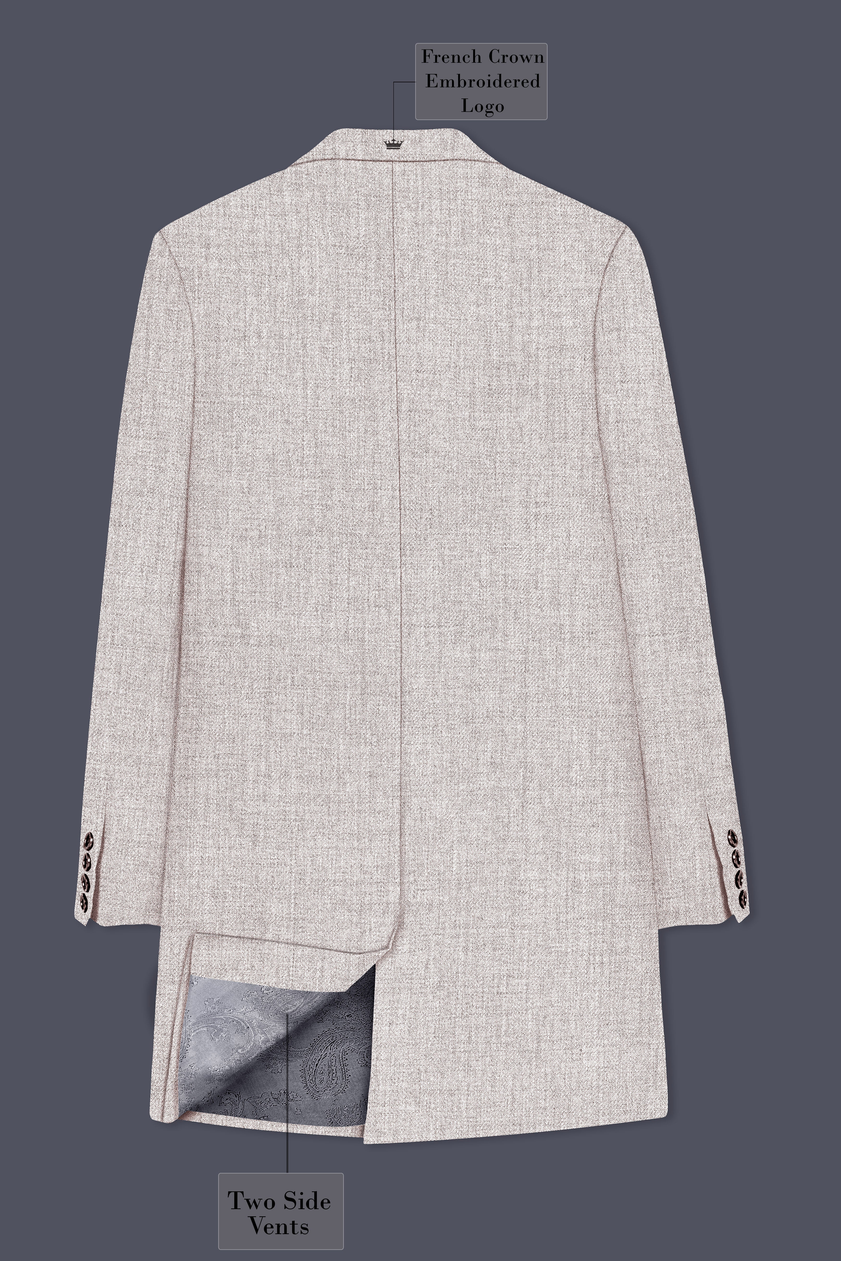 Ivorytail-Timberwolf Cream Textured Tweed Single Breasted Trench Coat