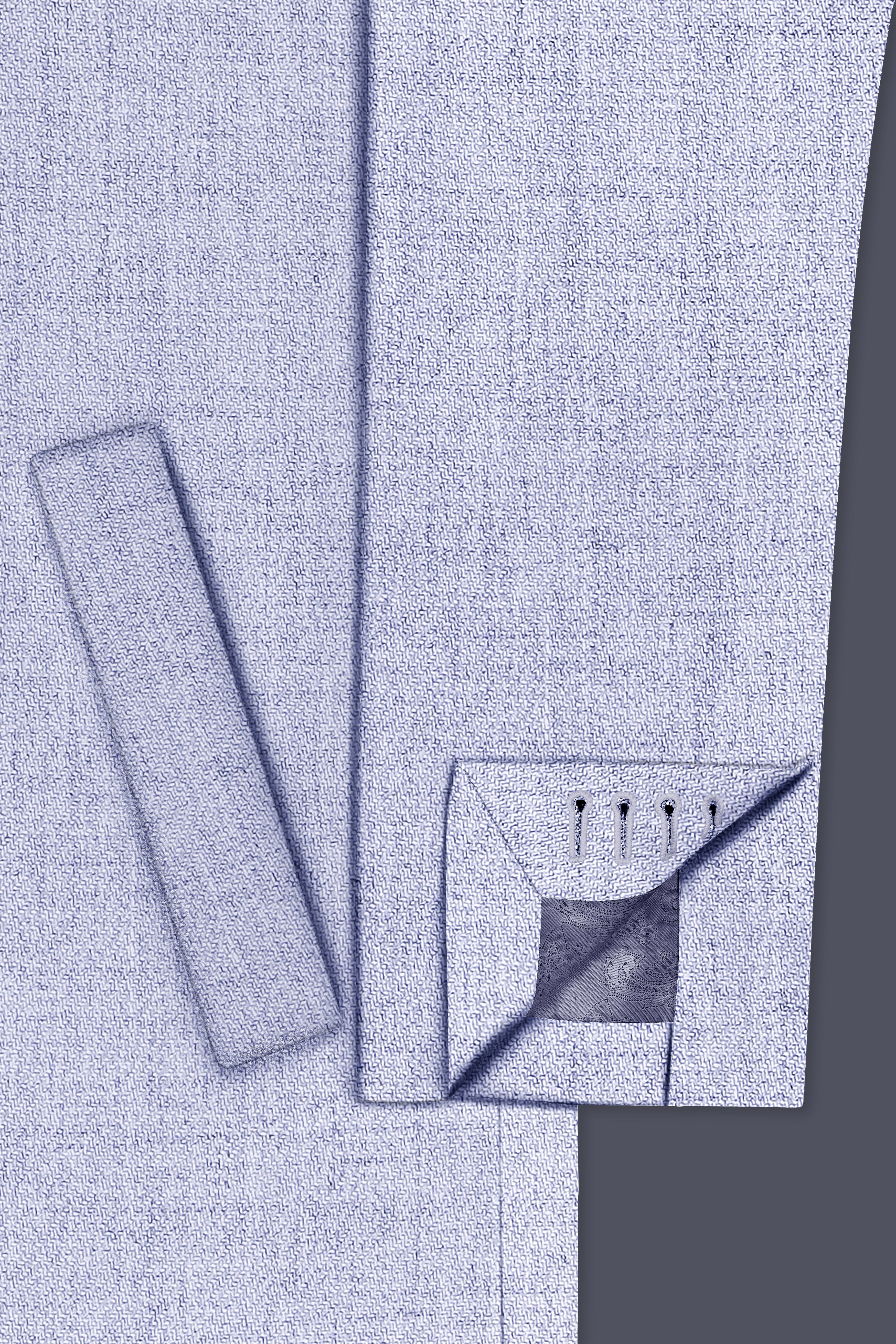 Celestia-Frosted Lilac Blue Textured Tweed Single Breasted Trench Coat