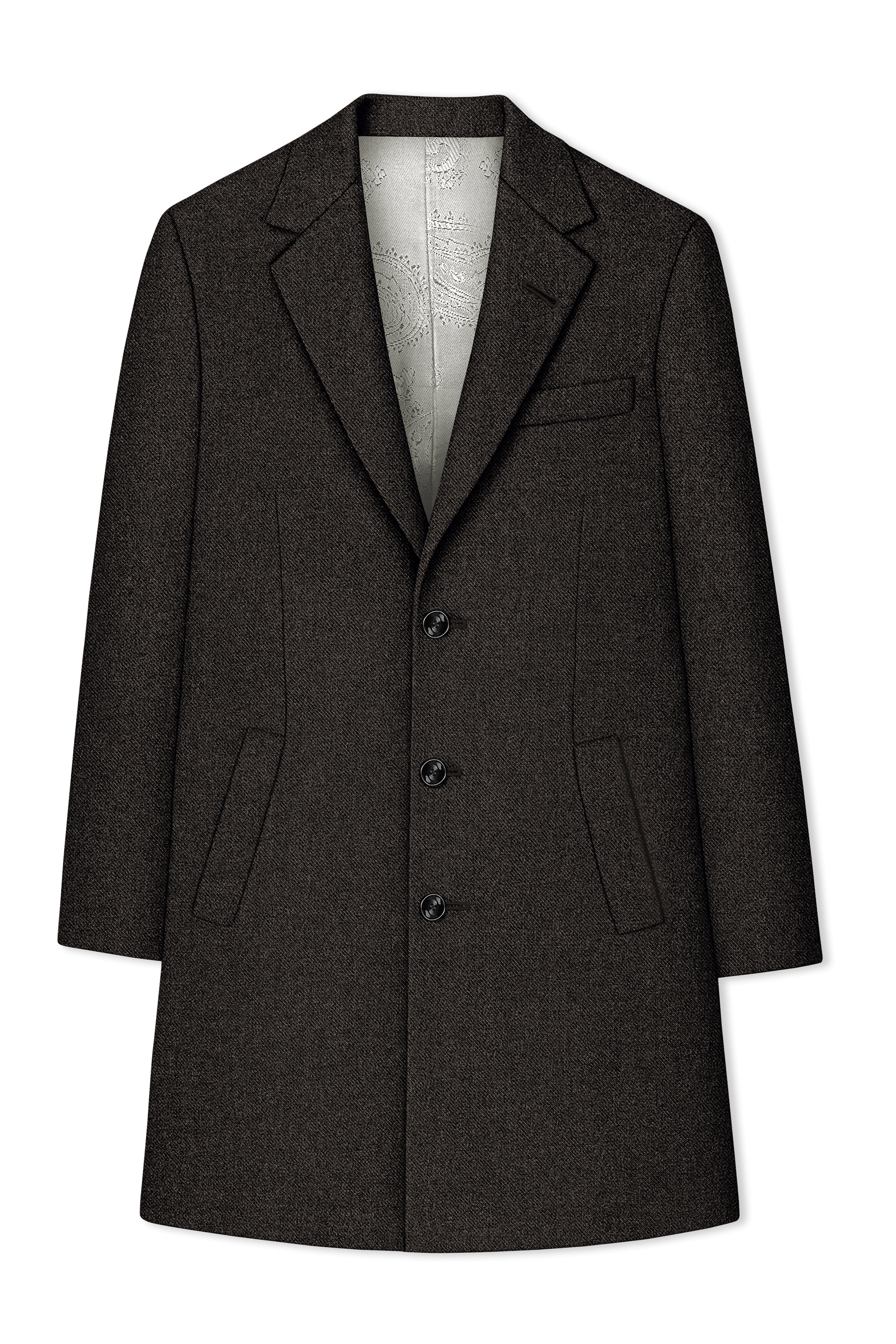 Auregond-Gondola Brown Textured Tweed Single Breasted Overcoat