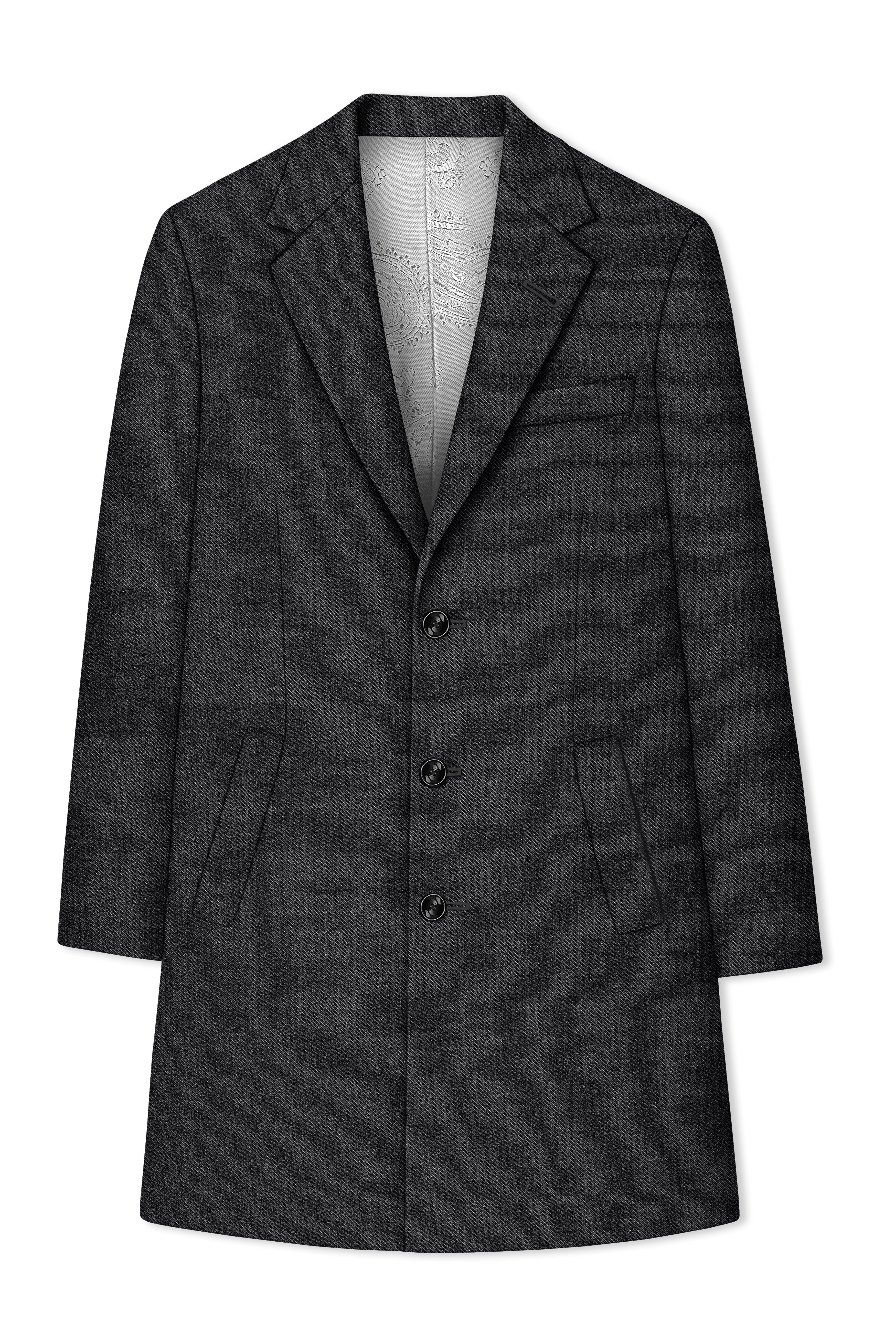Metallo-Gunmetal Gray Textured Tweed Single Breasted Overcoat