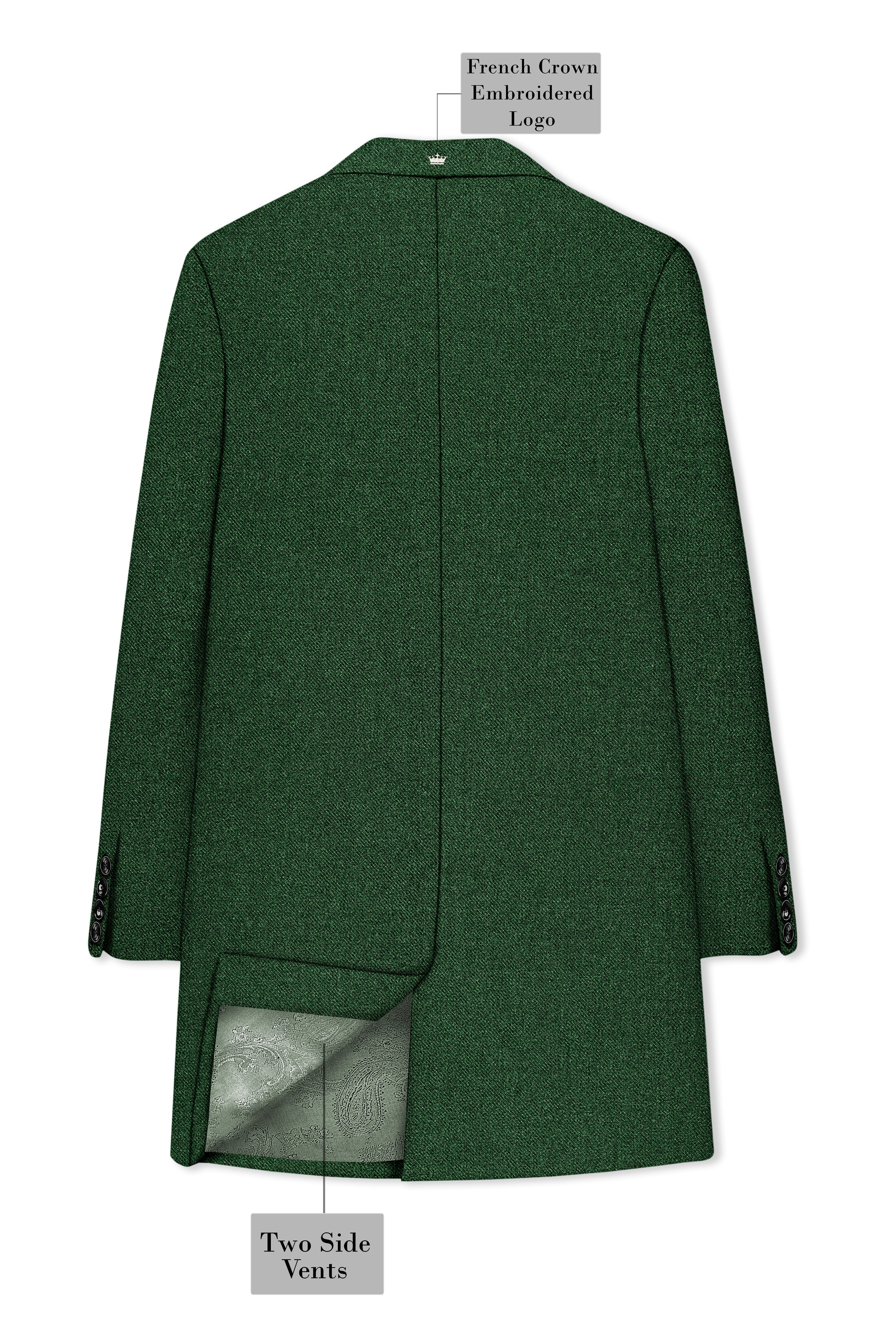 Virenza-Mystle Green Textured Tweed Single Breasted Overcoat