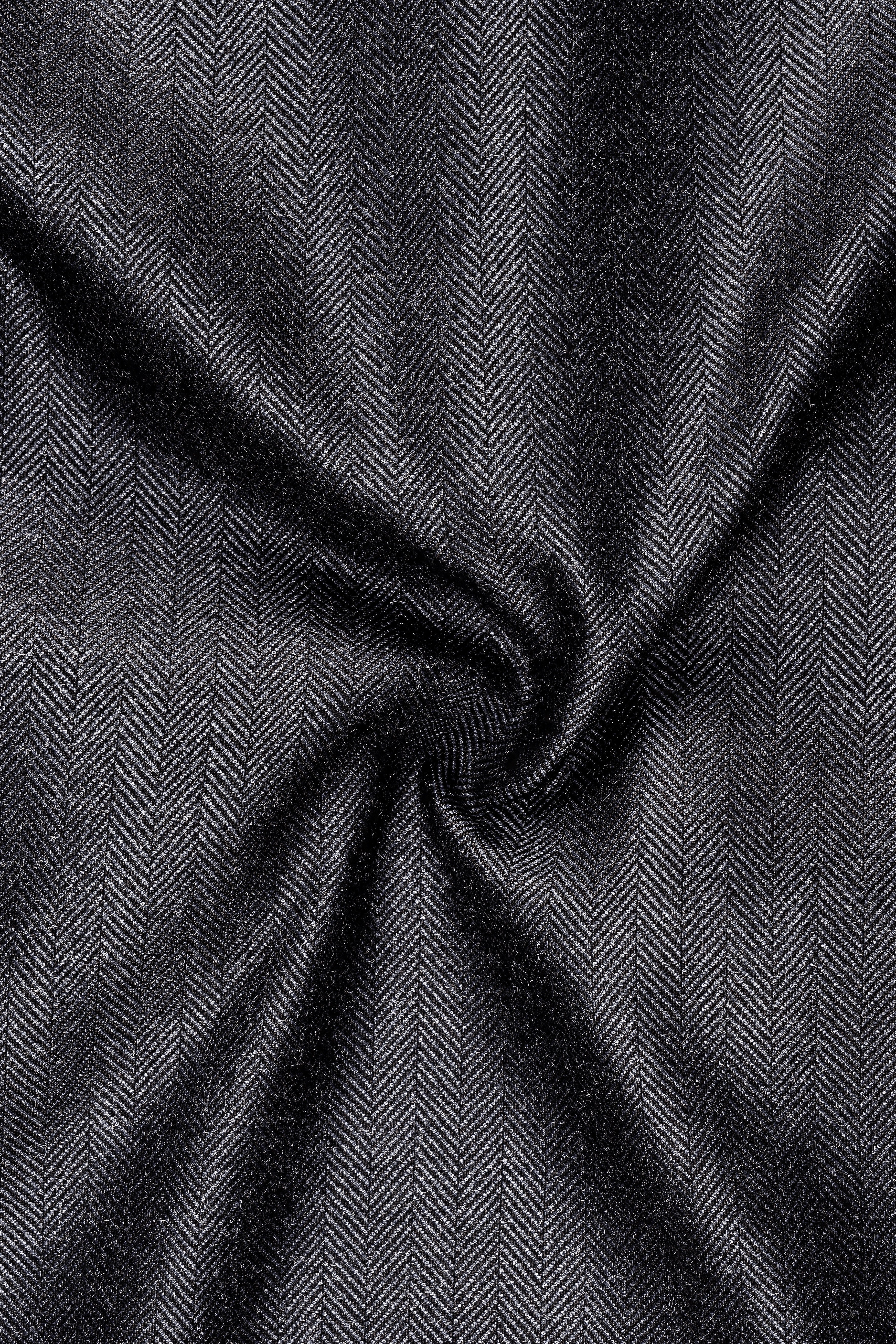 Silvoro-Iridium Gray Herringbone Textured Tweed Single Breasted Overcoat