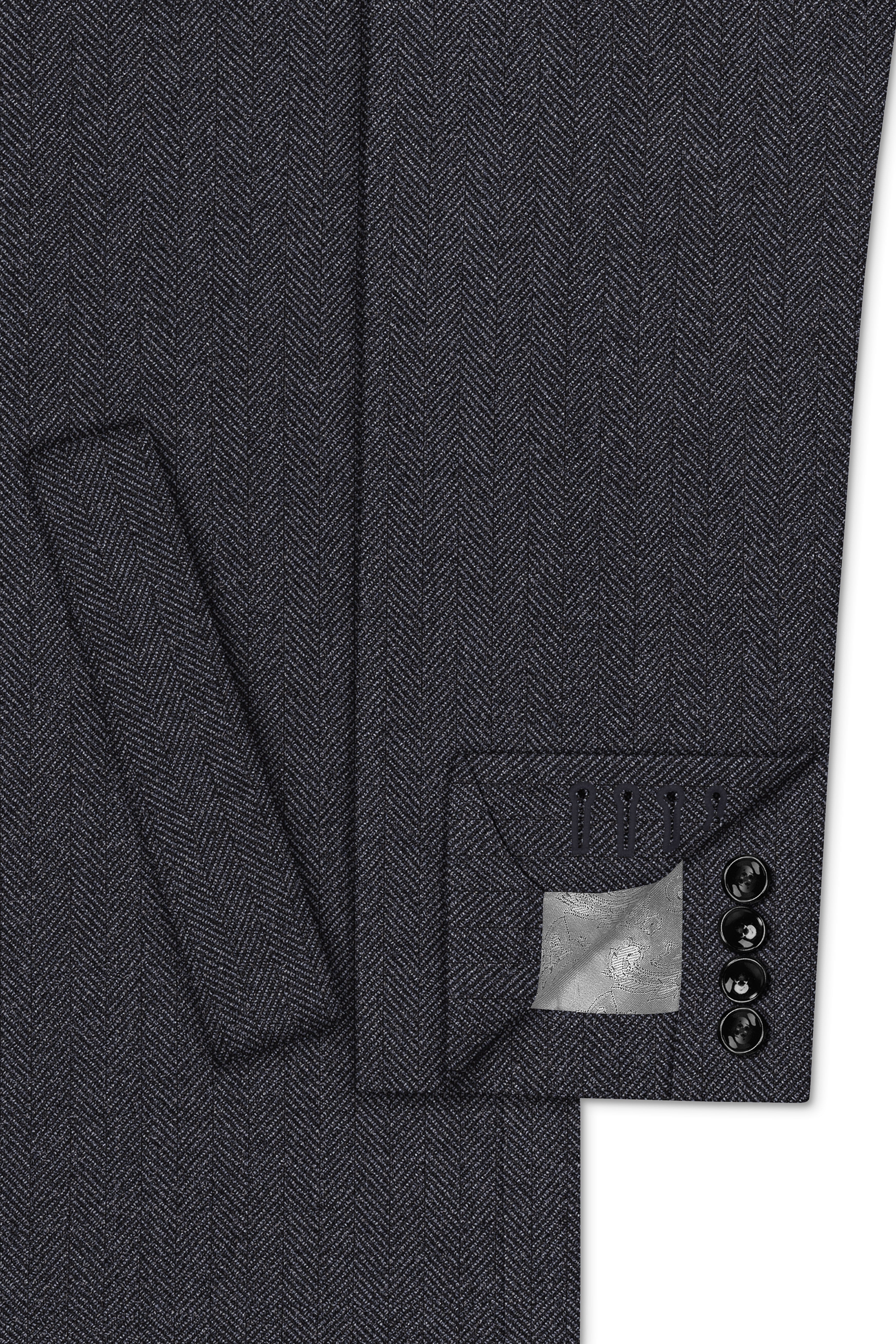 Silvoro-Iridium Gray Herringbone Textured Tweed Single Breasted Overcoat