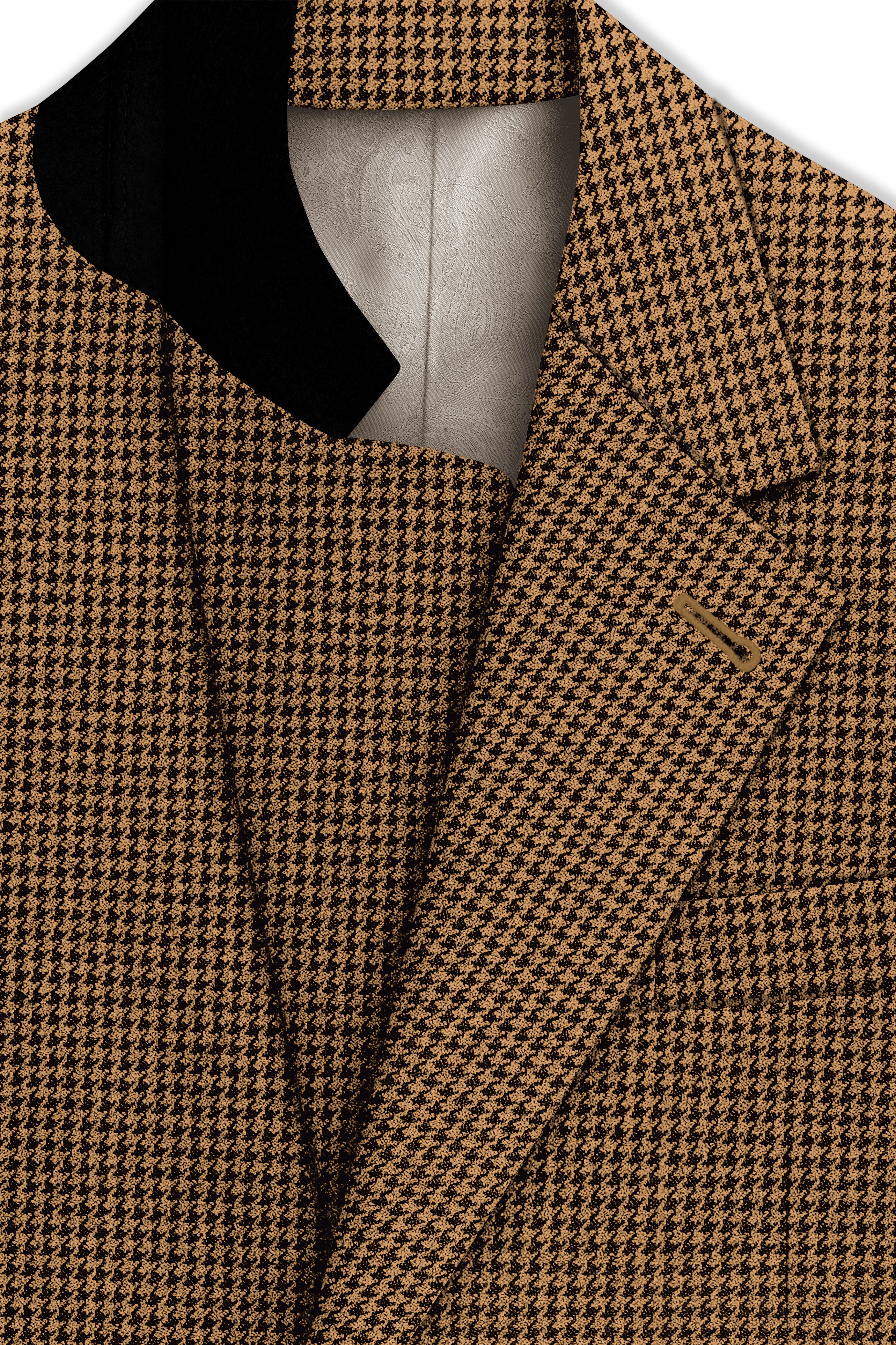 Regalis-Rope Brown Classic Houndstooth Textured Tweed Single Breasted Overcoat