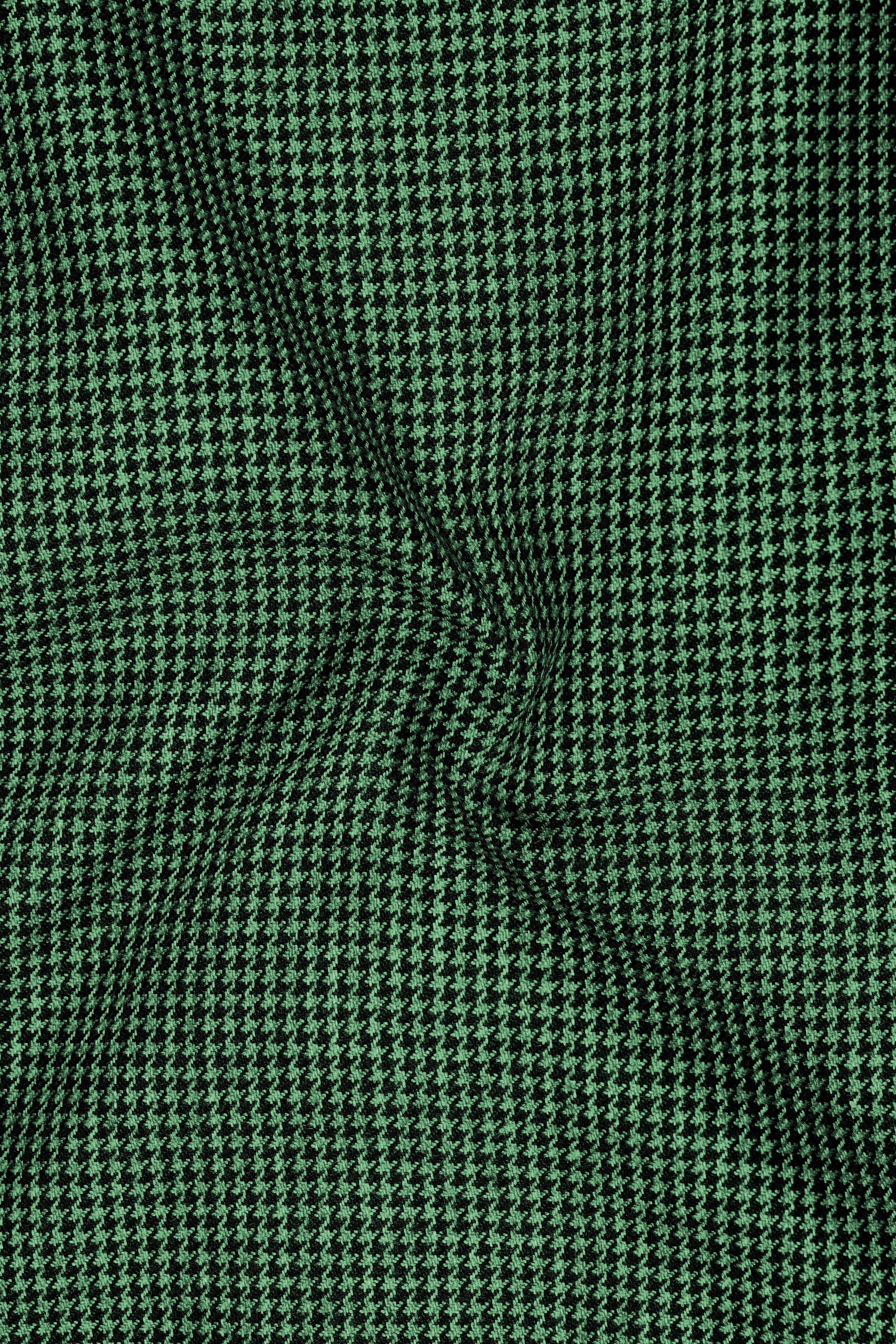 Regent-Plantation Green Classic Houndstooth Textured Tweed Single Breasted Overcoat