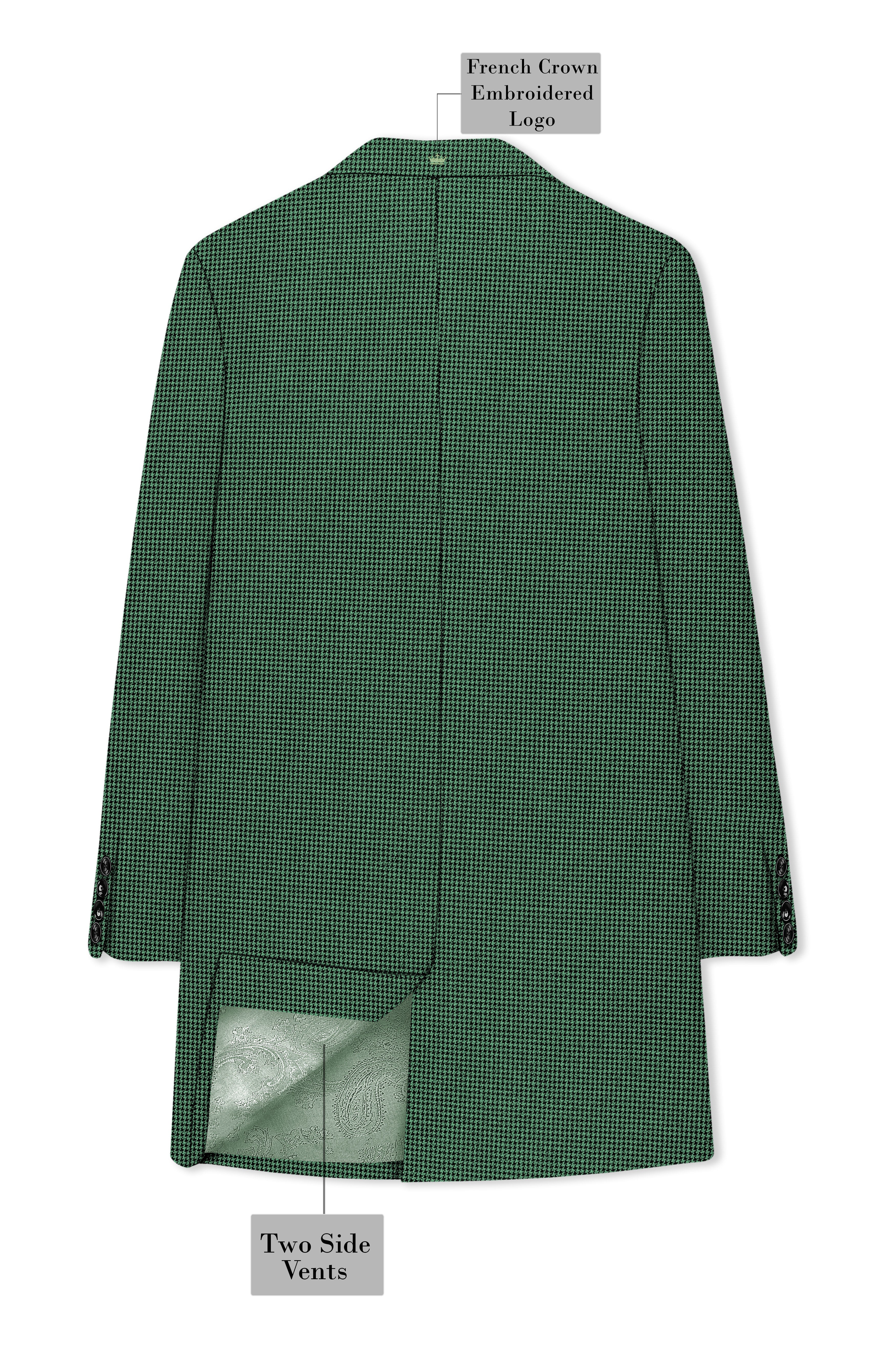 Regent-Plantation Green Classic Houndstooth Textured Tweed Single Breasted Overcoat
