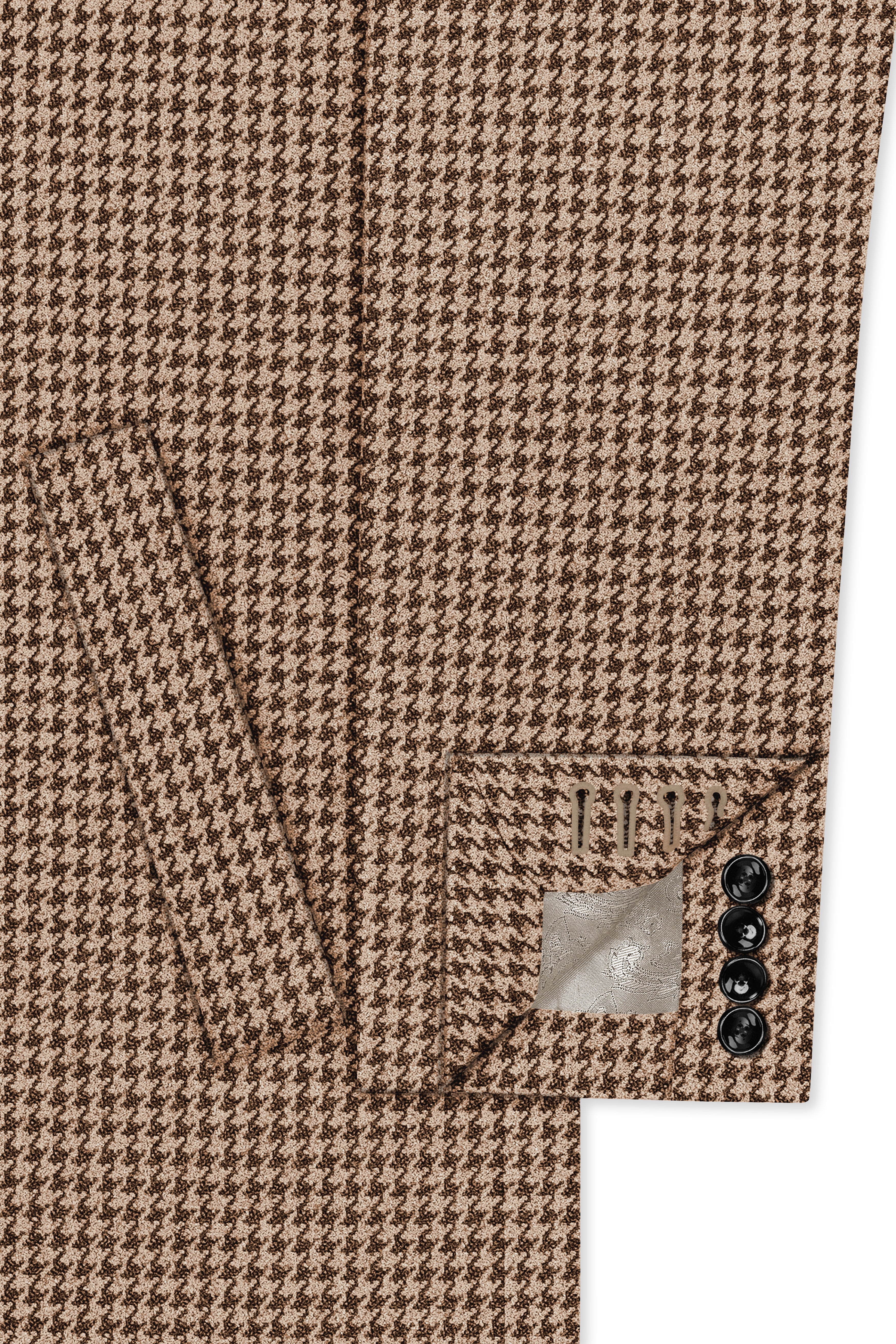 Scholar-Mocha Brown Classic Houndstooth Textured Tweed Single Breasted Overcoat