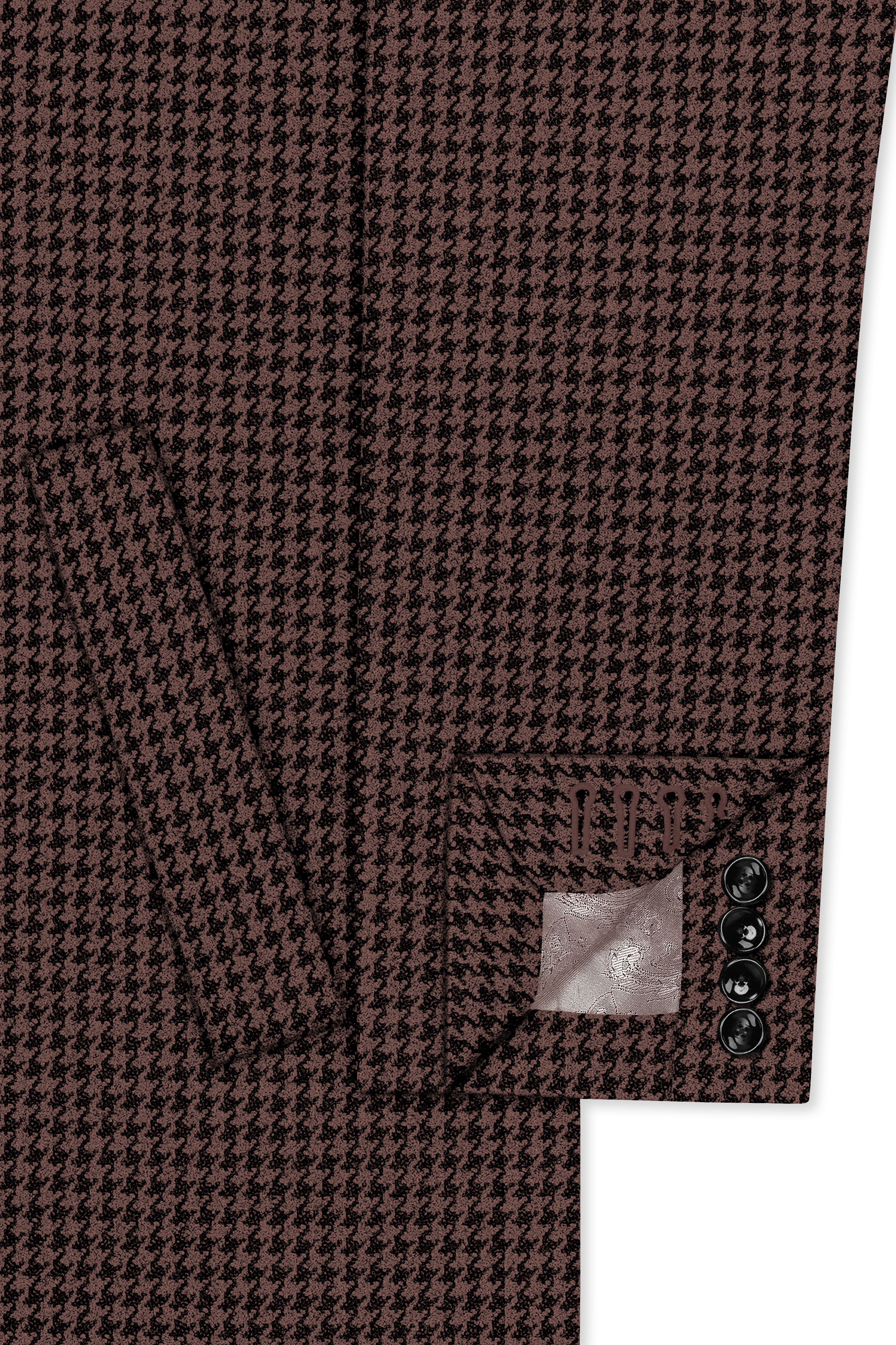 Sylvan-Woody Brown Classic Houndstooth Textured Tweed Single Breasted Overcoat