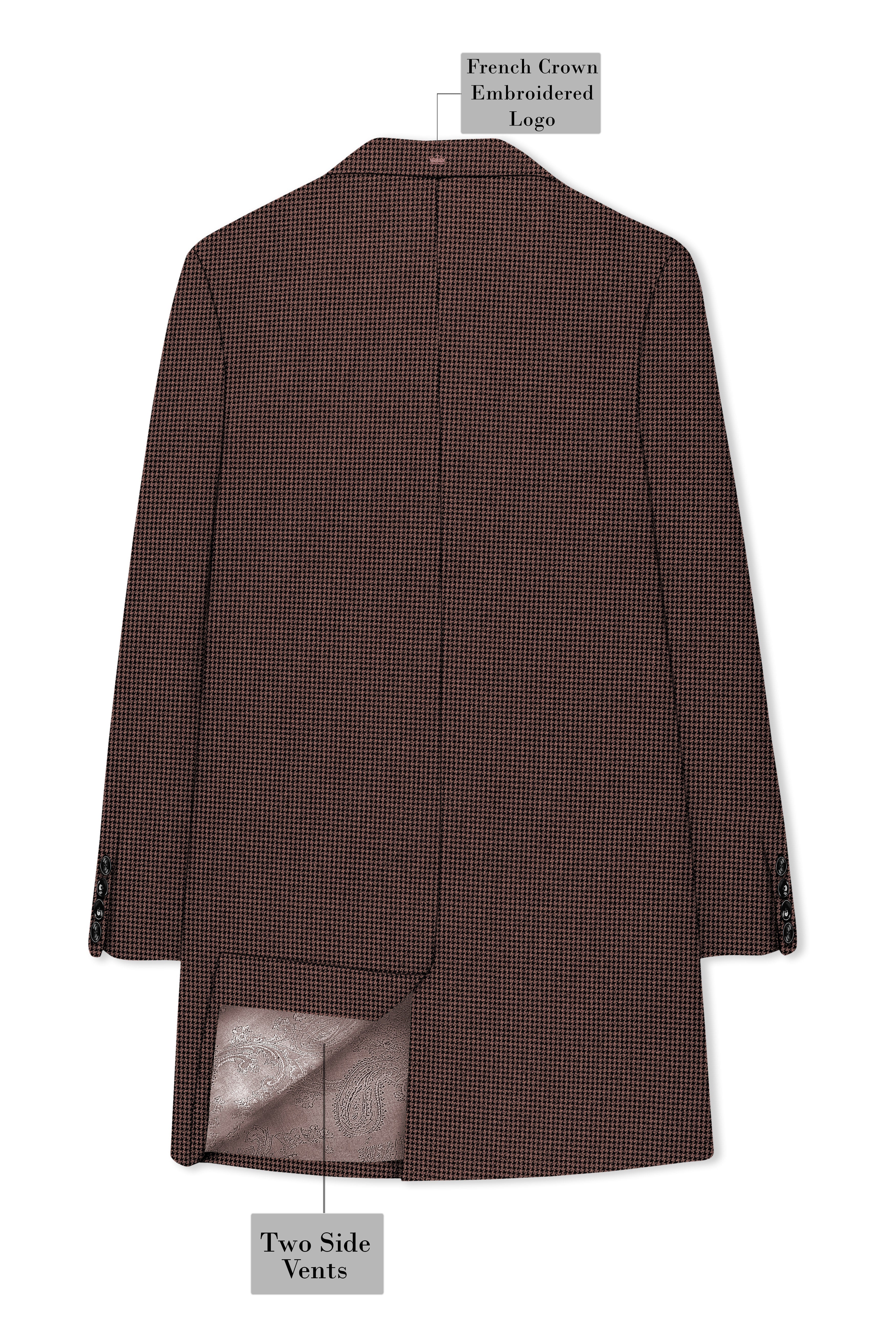 Sylvan-Woody Brown Classic Houndstooth Textured Tweed Single Breasted Overcoat