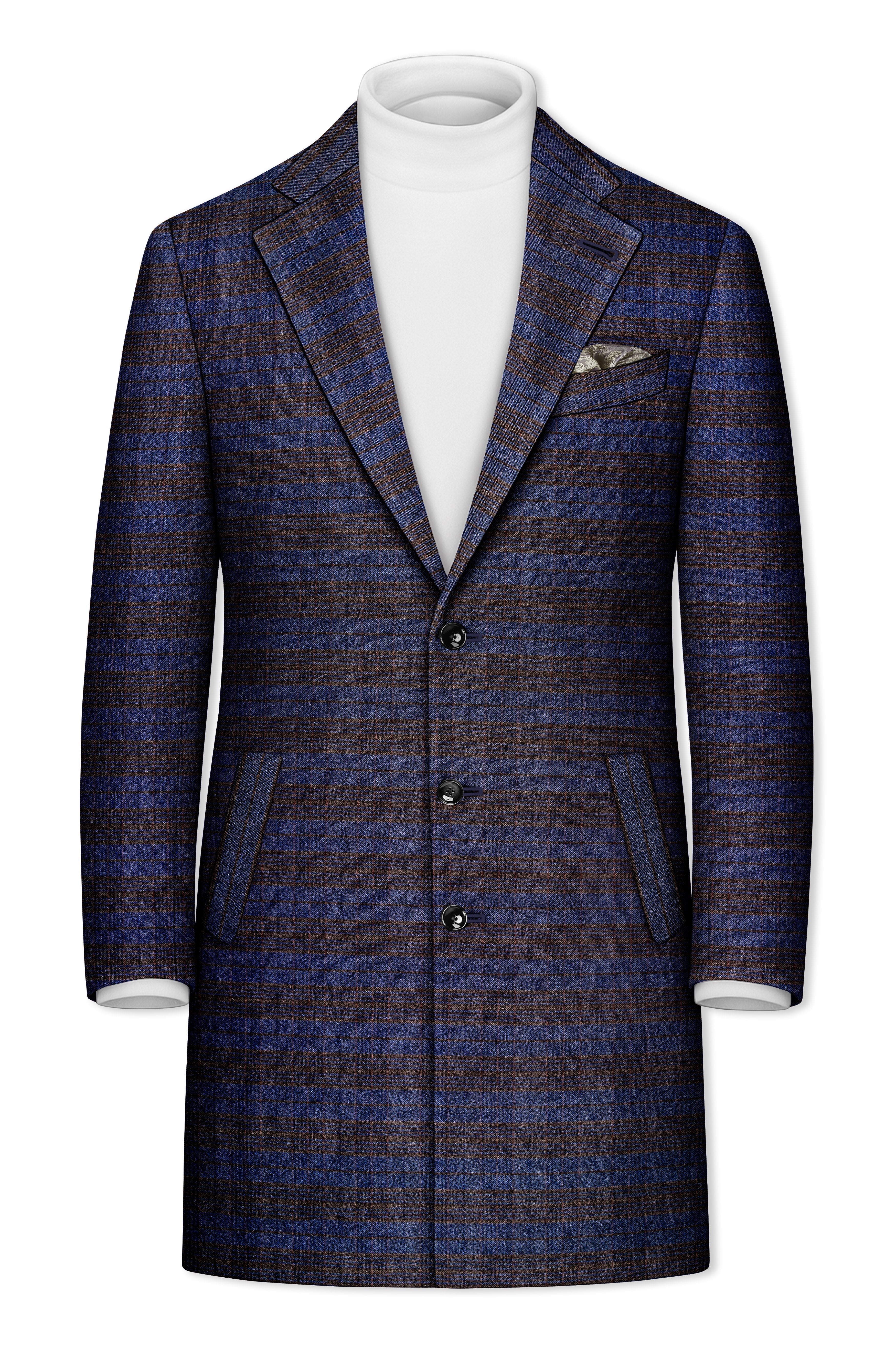 Velourish-Tealish Blue And Tuatara Gray Glen Plaid Tweed Single Breasted Overcoat