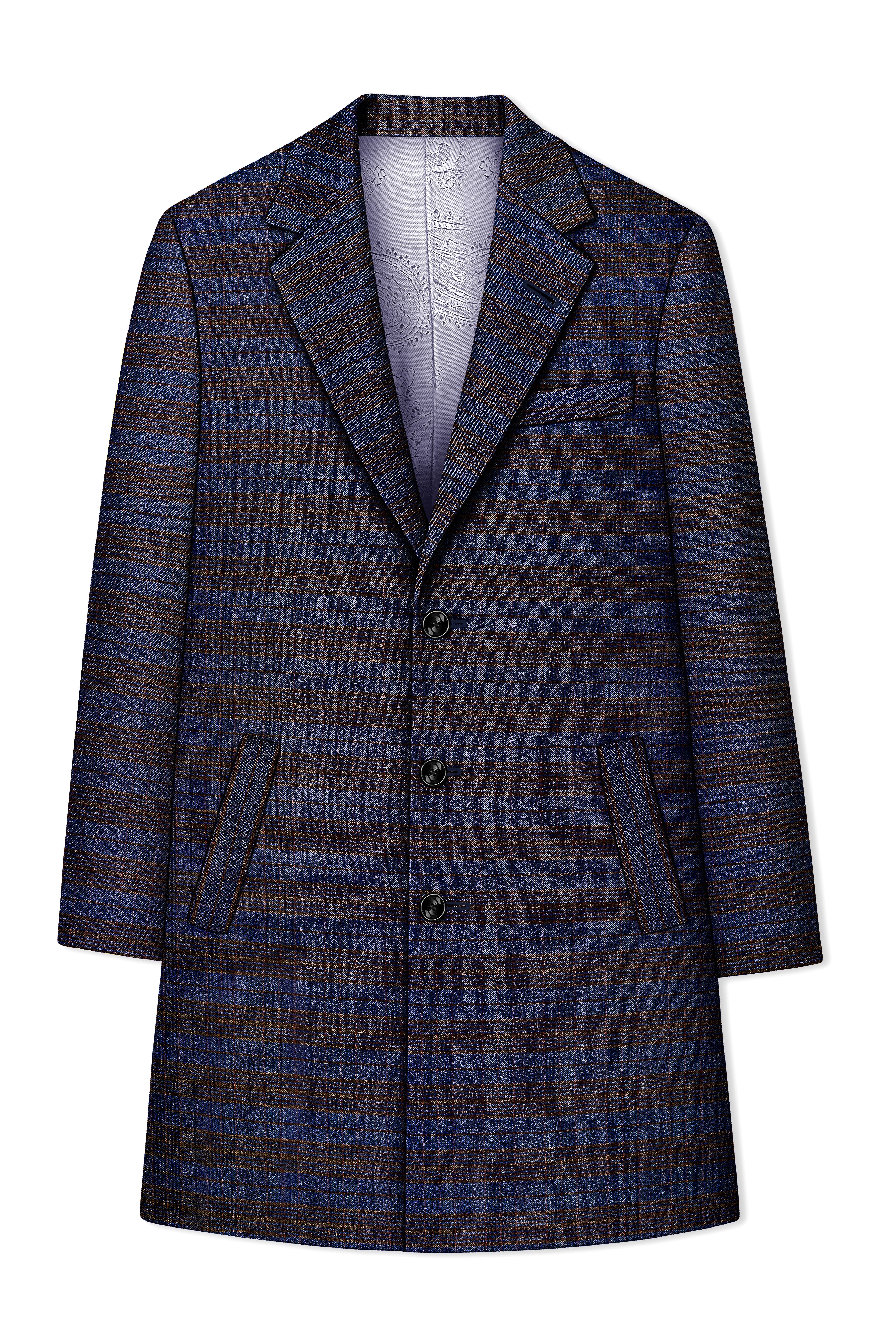Velourish-Tealish Blue And Tuatara Gray Glen Plaid Tweed Single Breasted Overcoat