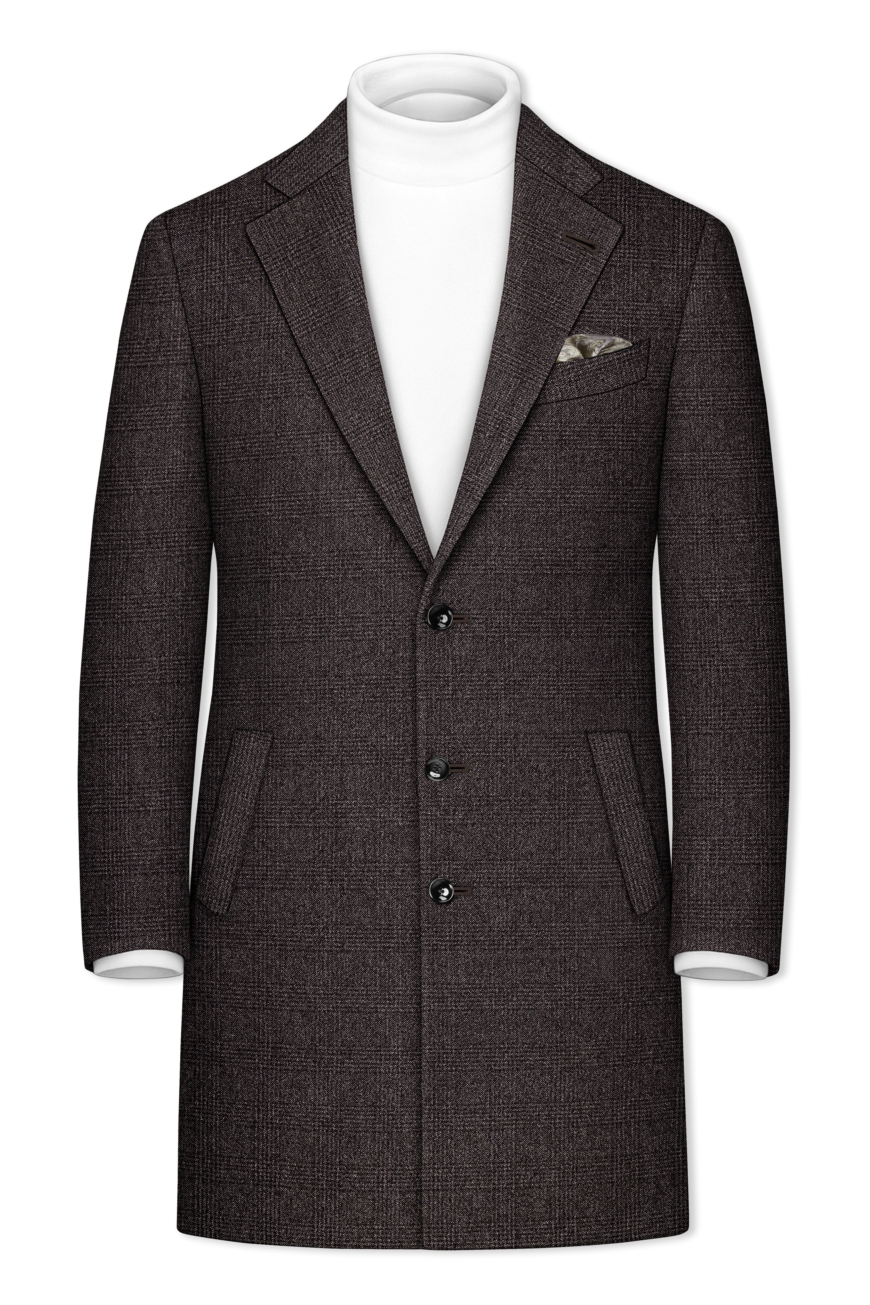 Bruno-Chicago Brown Wales Plaid Tweed Single Breasted Overcoat