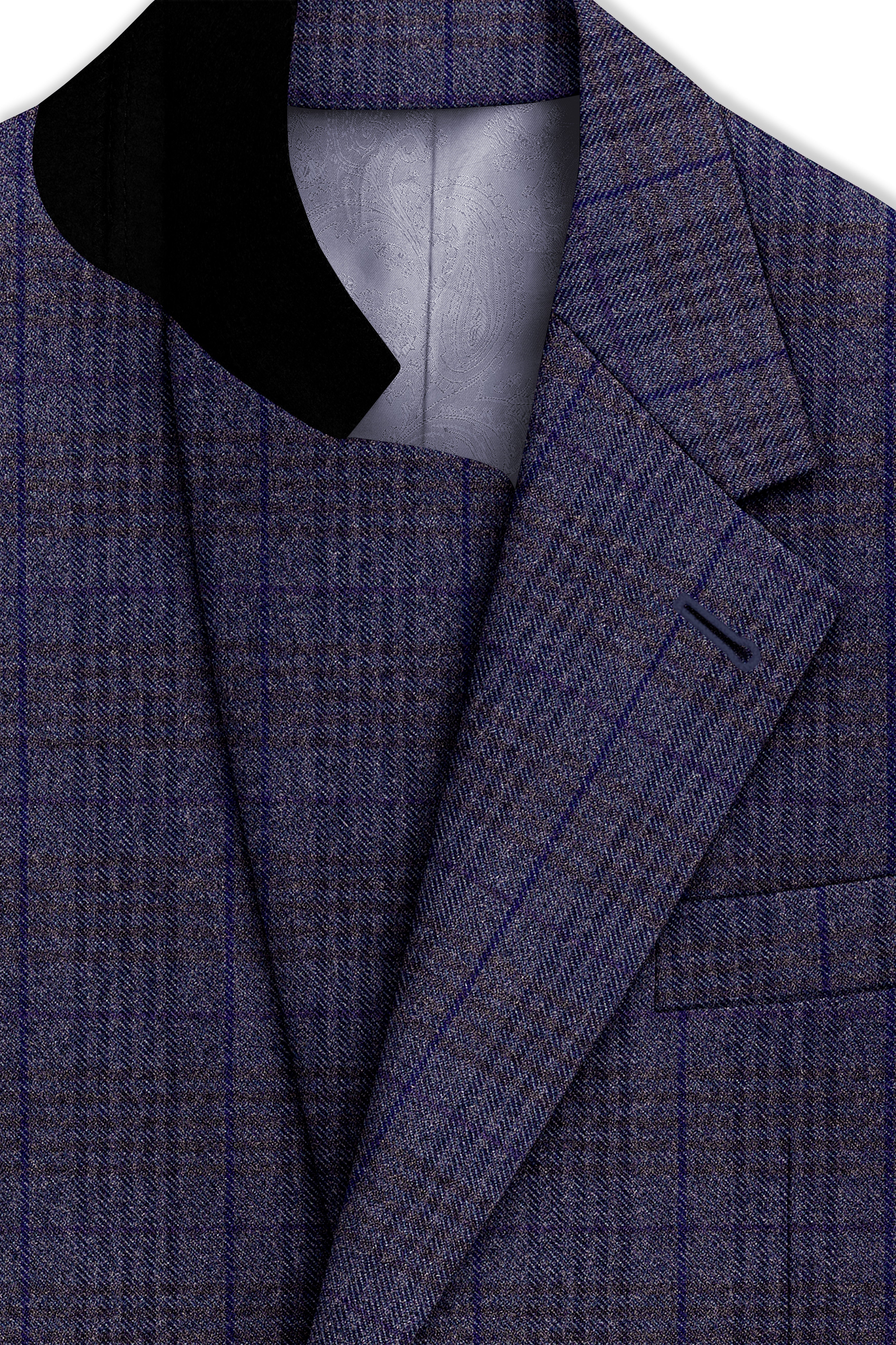 Horizon-Martinique Blue windowpane Tweed Single Breasted Overcoat
