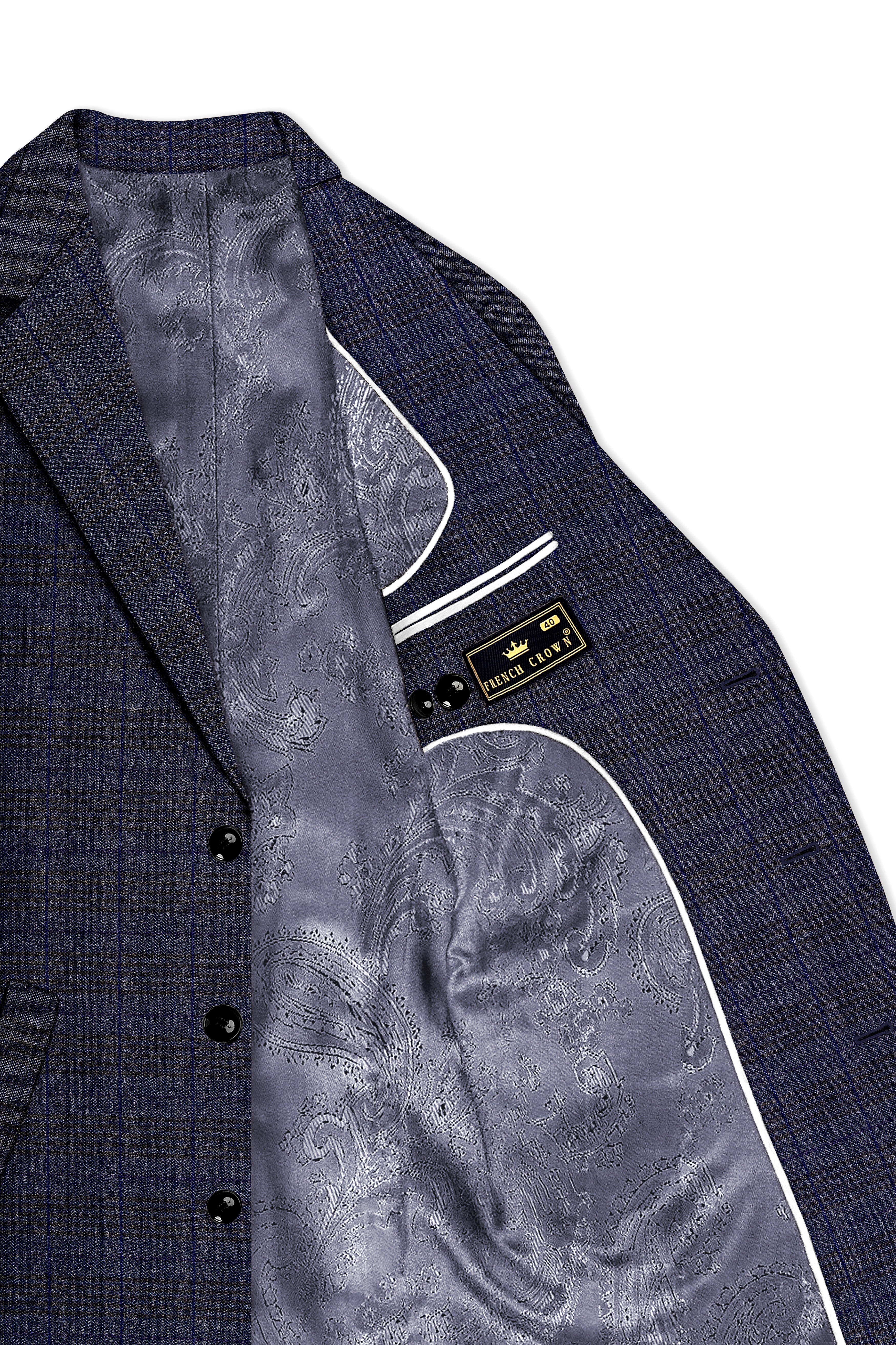 Horizon-Martinique Blue windowpane Tweed Single Breasted Overcoat