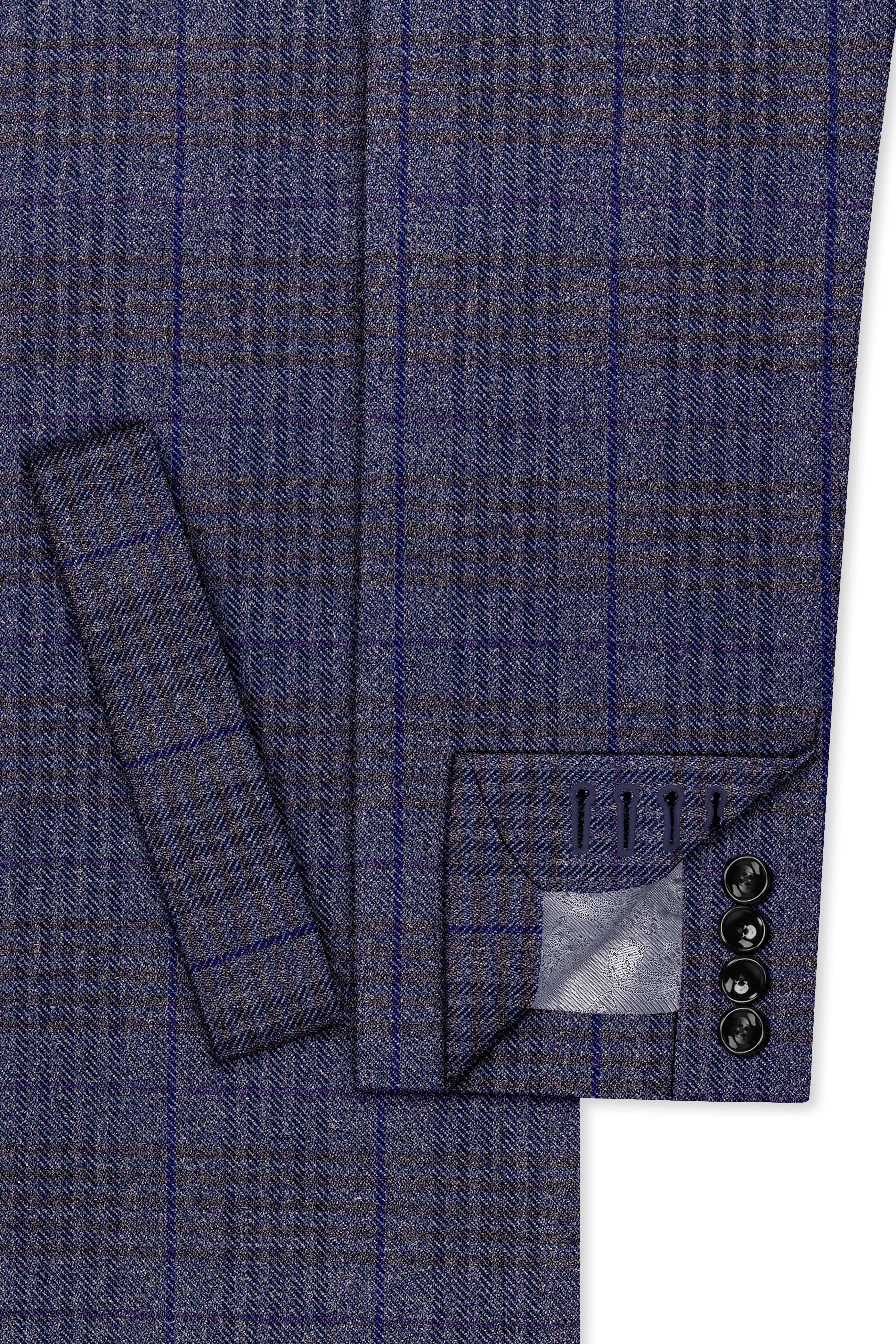 Horizon-Martinique Blue windowpane Tweed Single Breasted Overcoat