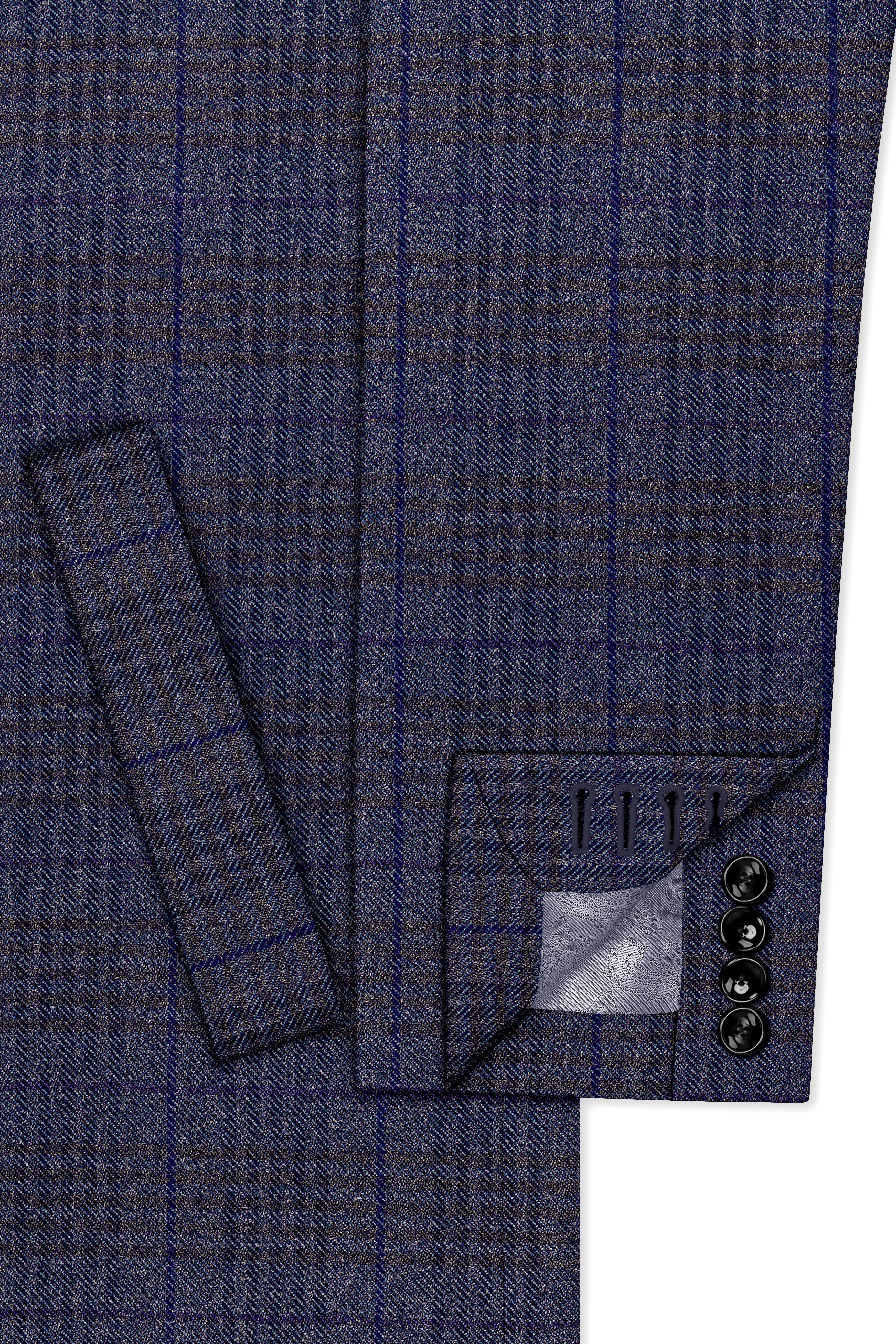 Horizon-Martinique Blue windowpane Tweed Single Breasted Overcoat