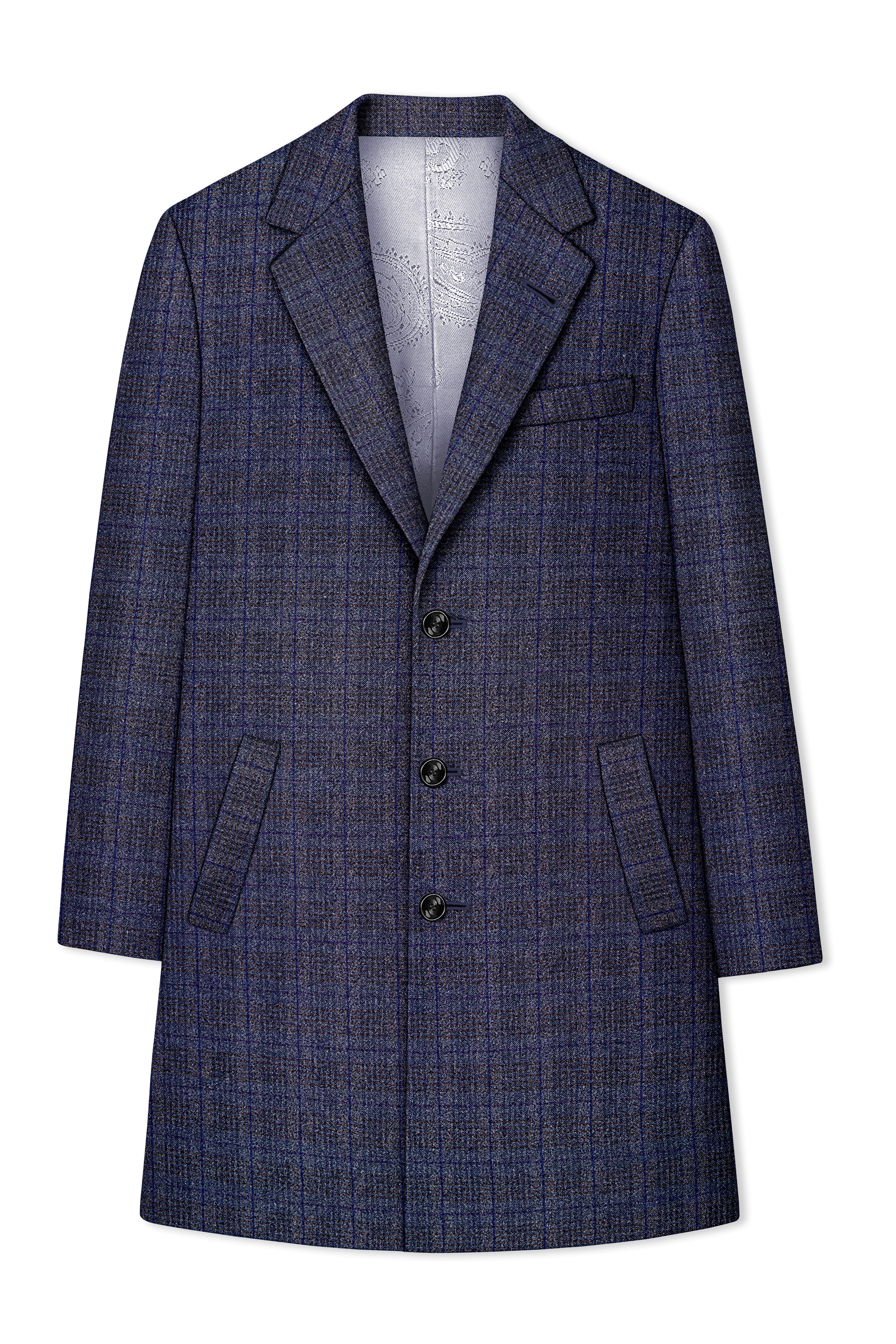 Horizon-Martinique Blue windowpane Tweed Single Breasted Overcoat