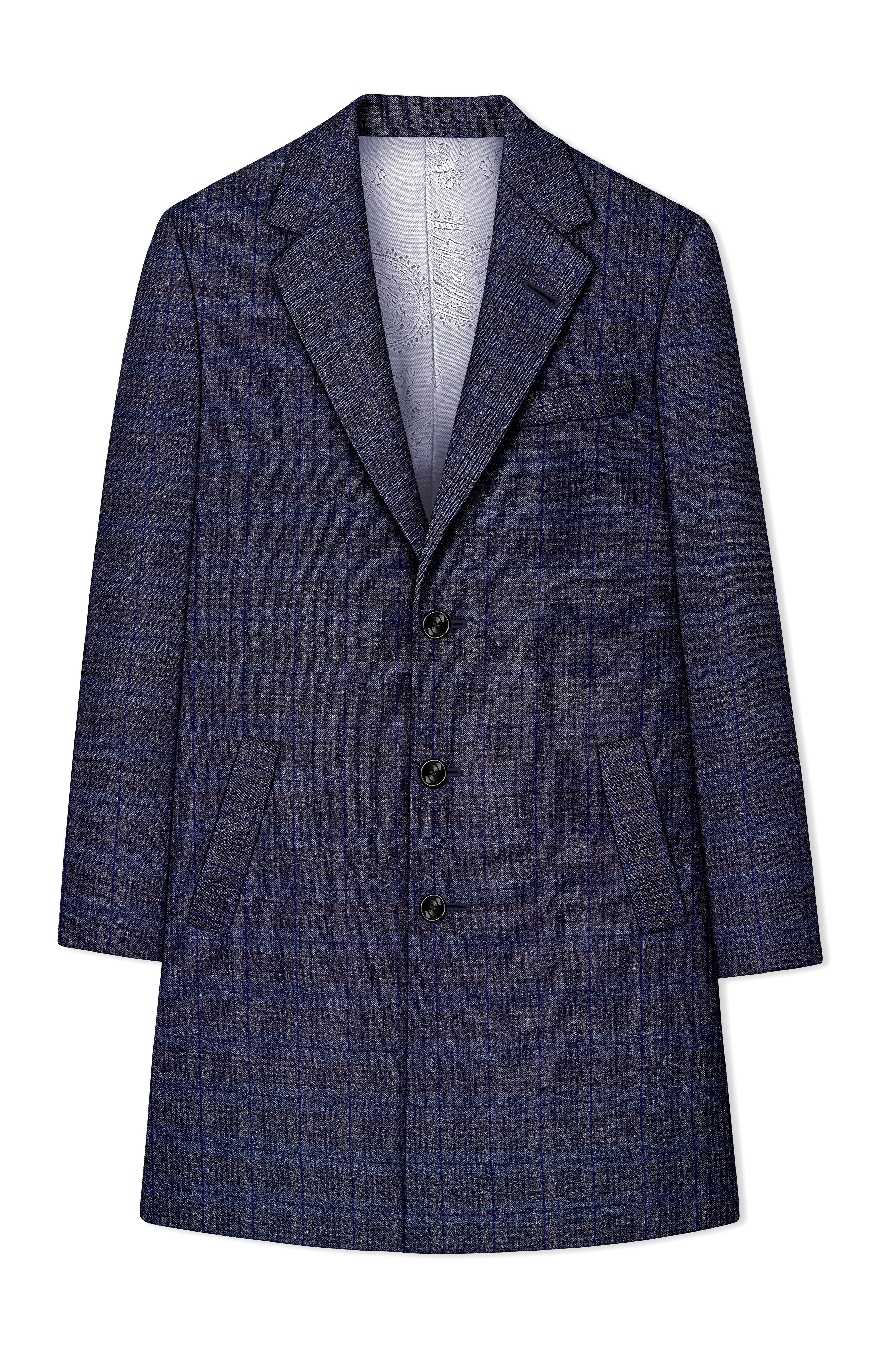 Horizon-Martinique Blue windowpane Tweed Single Breasted Overcoat