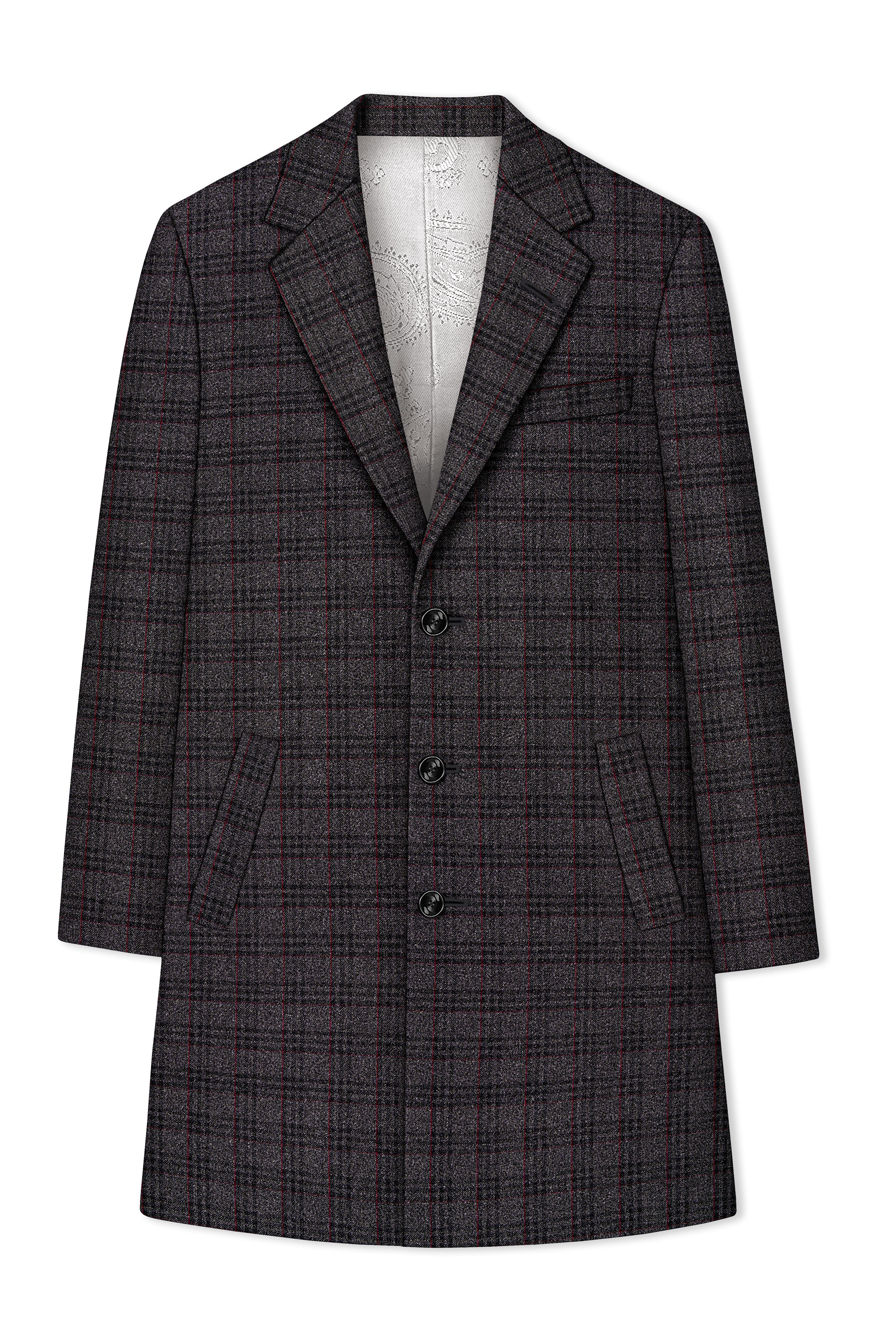 Velours-Ship Gray Plaid Tweed Single Breasted Overcoat