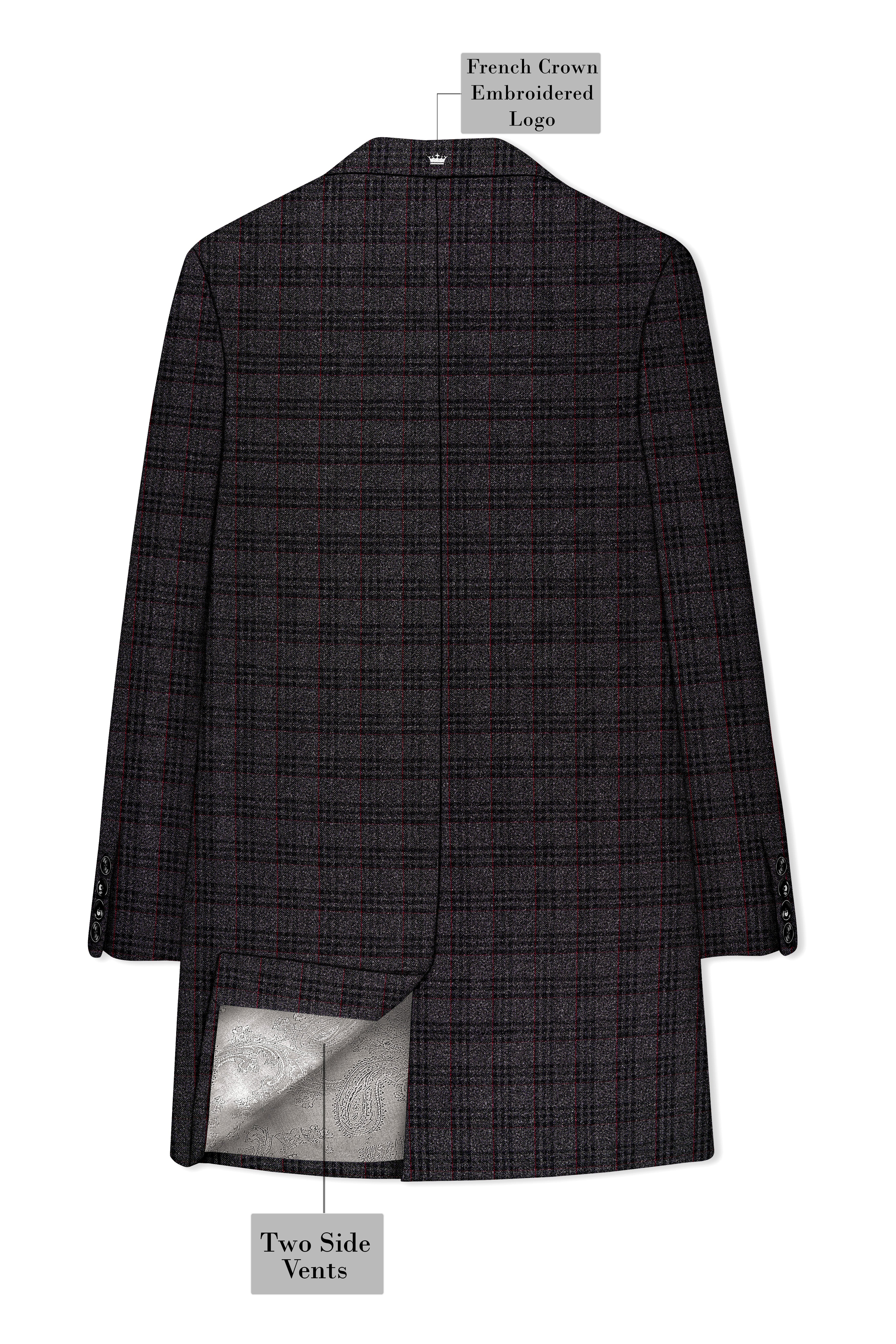Velours-Ship Gray Plaid Tweed Single Breasted Overcoat