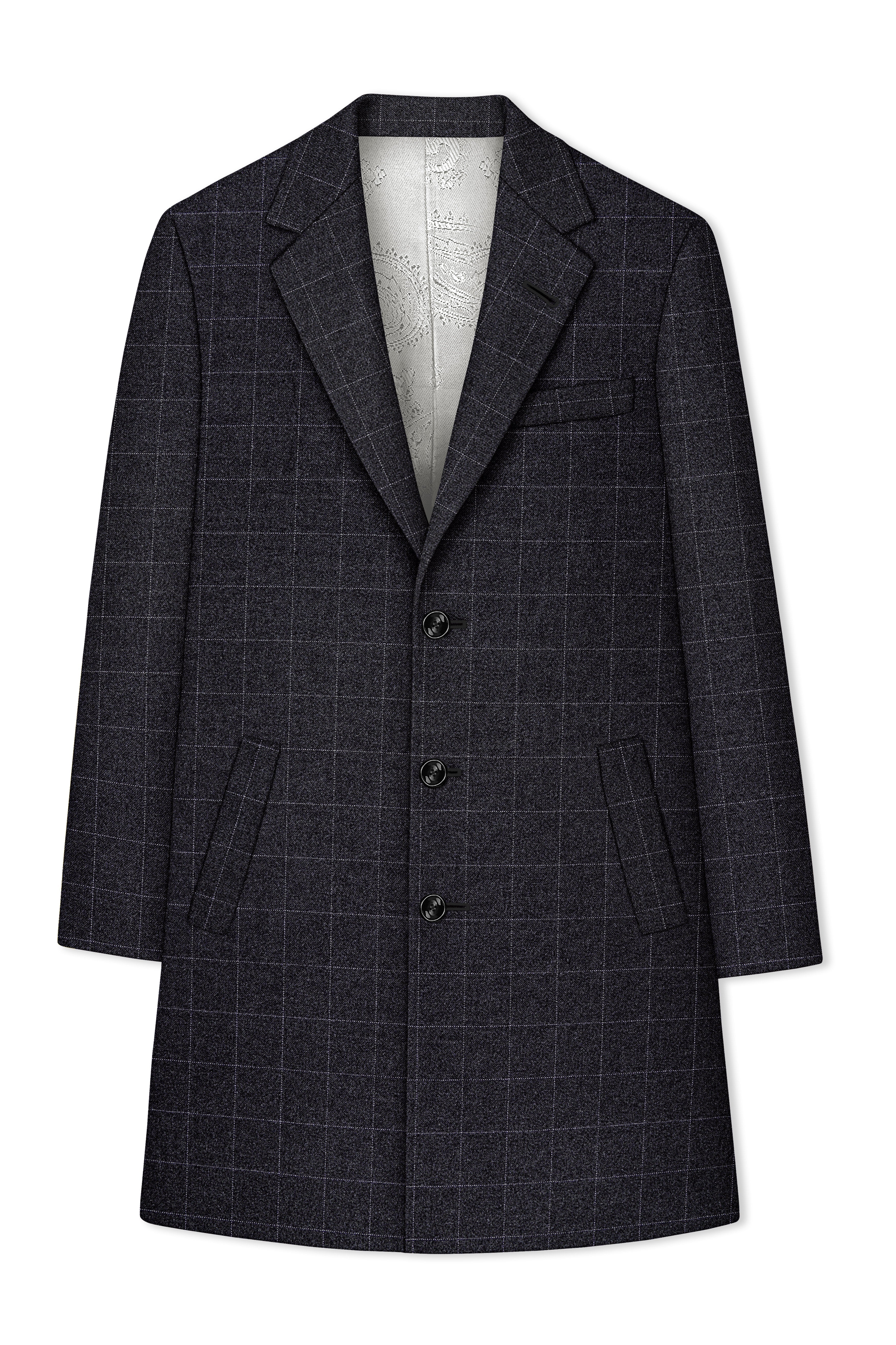 Fenrir-Shark Gray windowpane Tweed Single Breasted Overcoat