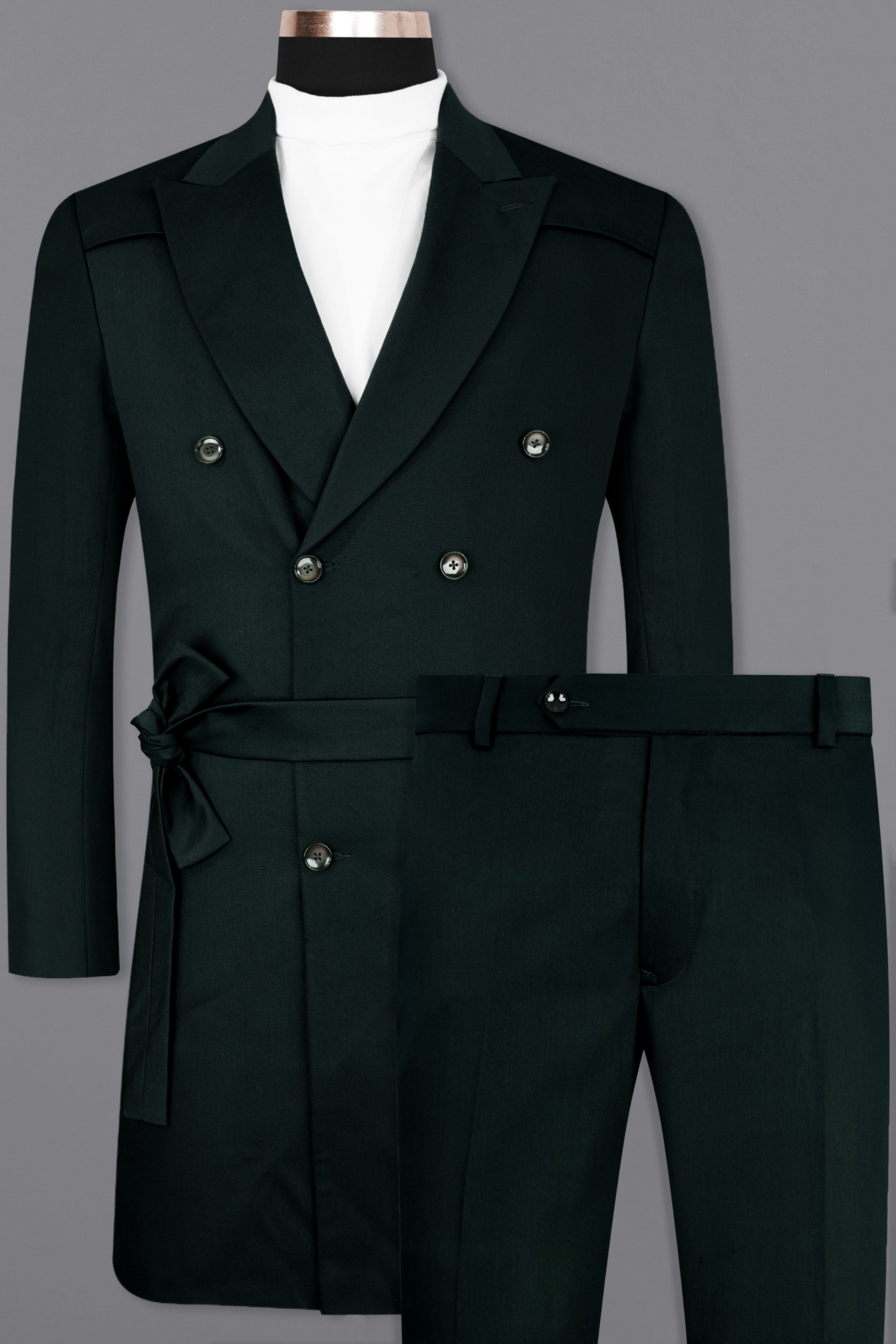 Juniper Green Subtle Sheen Double Breasted Trench Coat with Pant