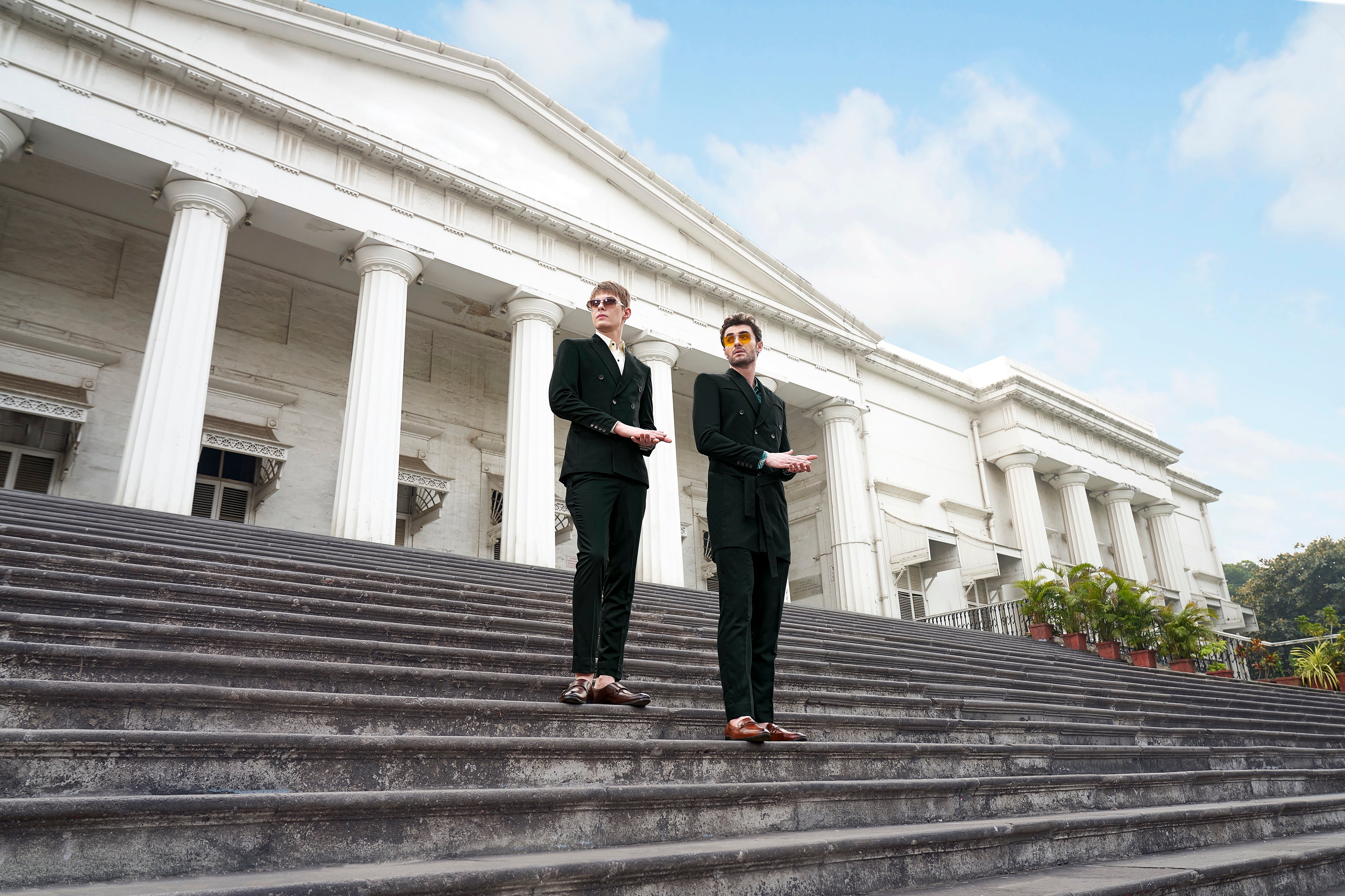 Juniper Green Subtle Sheen Double Breasted Trench Coat with Pant