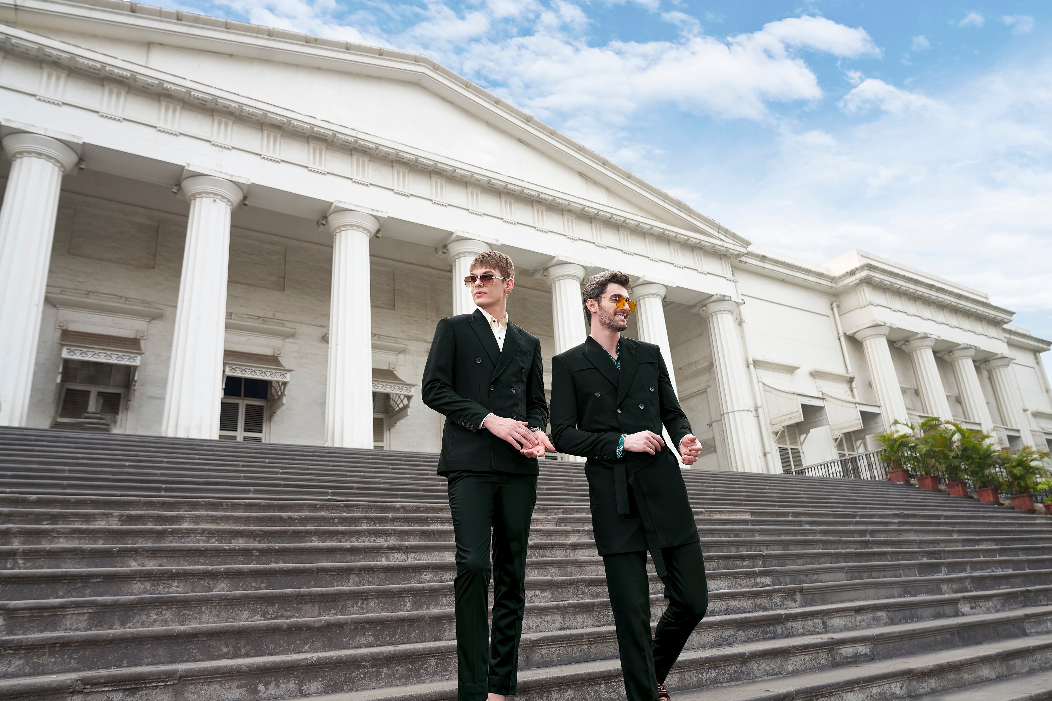 Juniper Green Subtle Sheen Double Breasted Trench Coat with Pant