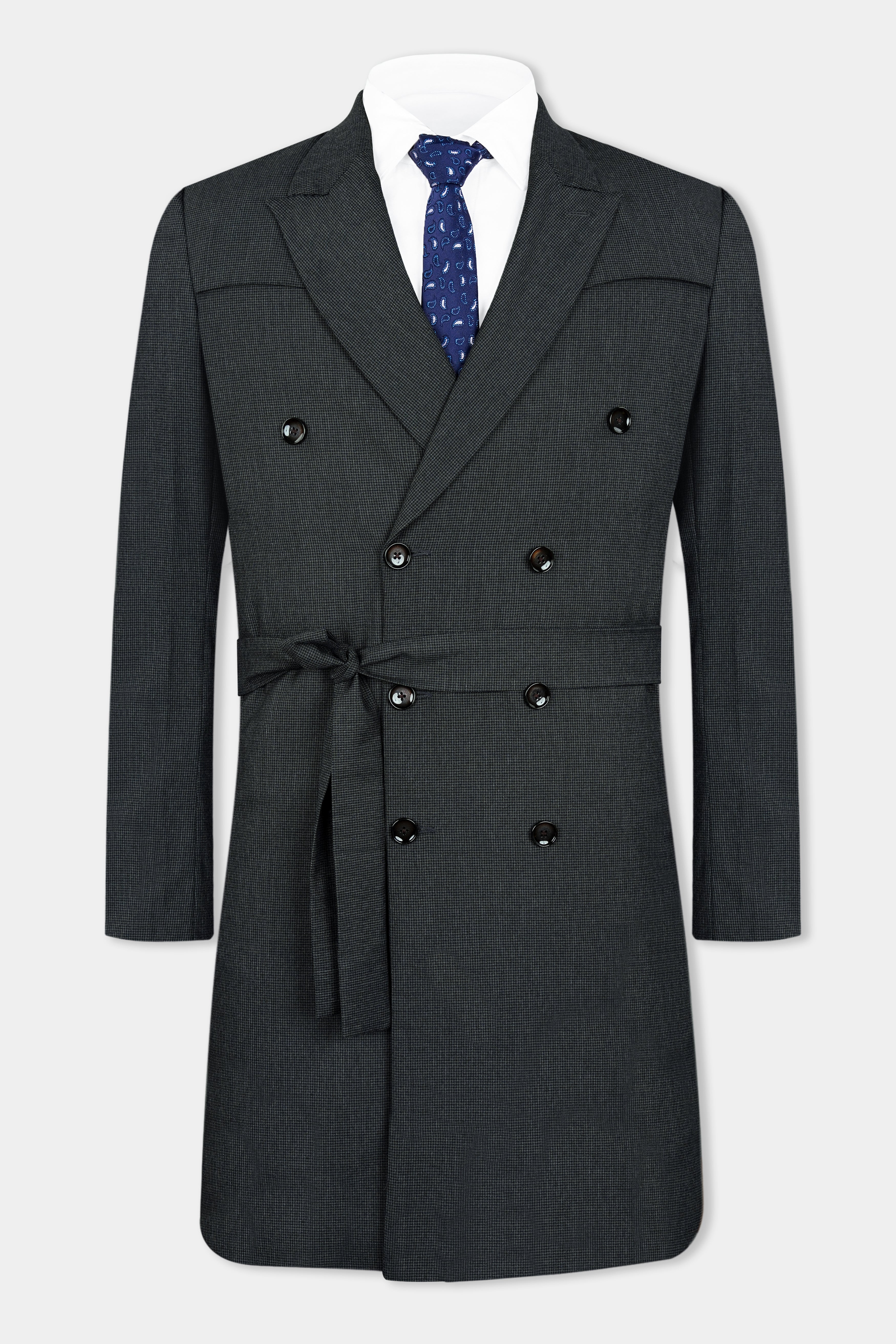 Capecod Gray Wool Rich Double Breasted Designer Overcoat With Pant