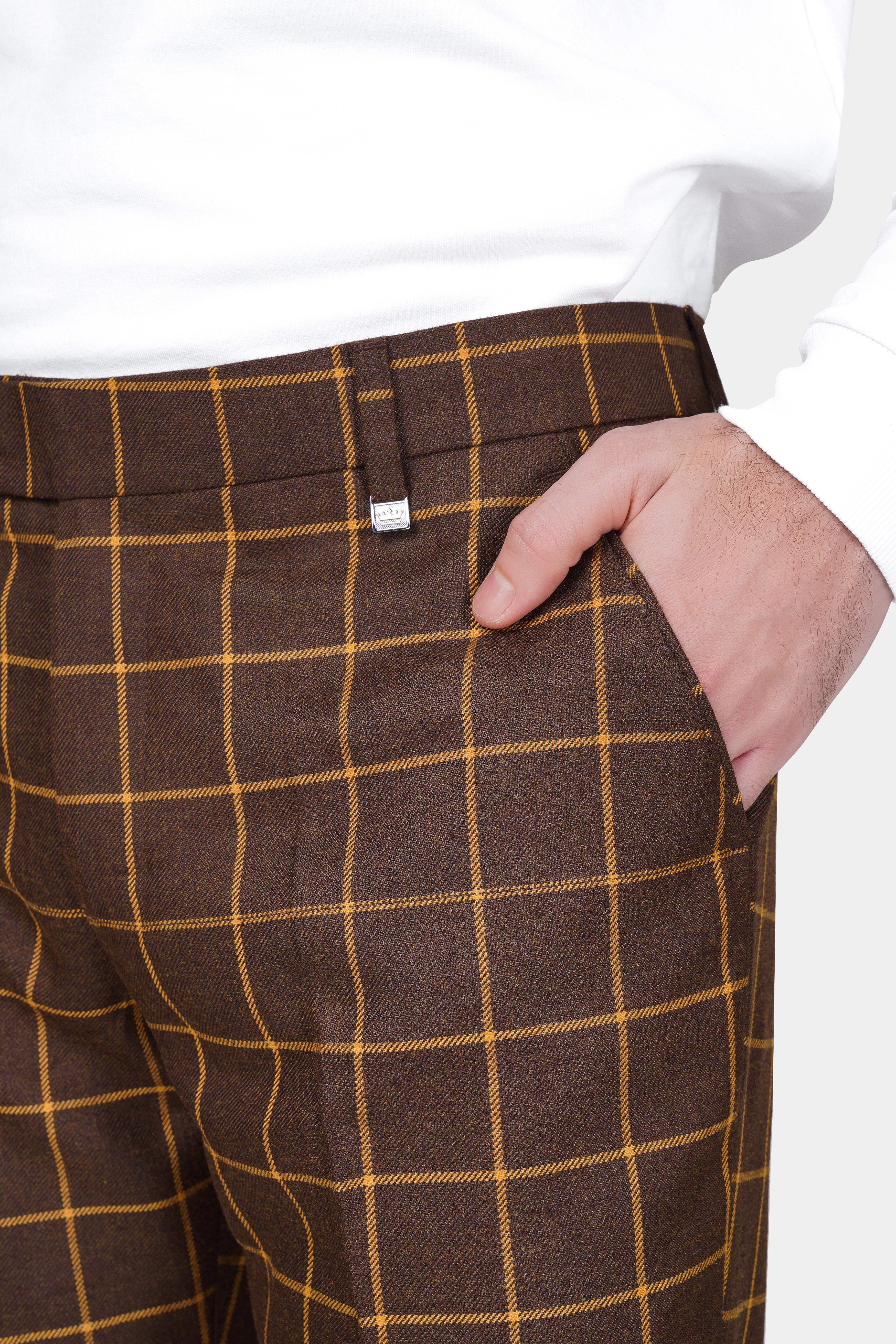 Eclipse Brown Windowpane Tweed Trench Coat With Pant