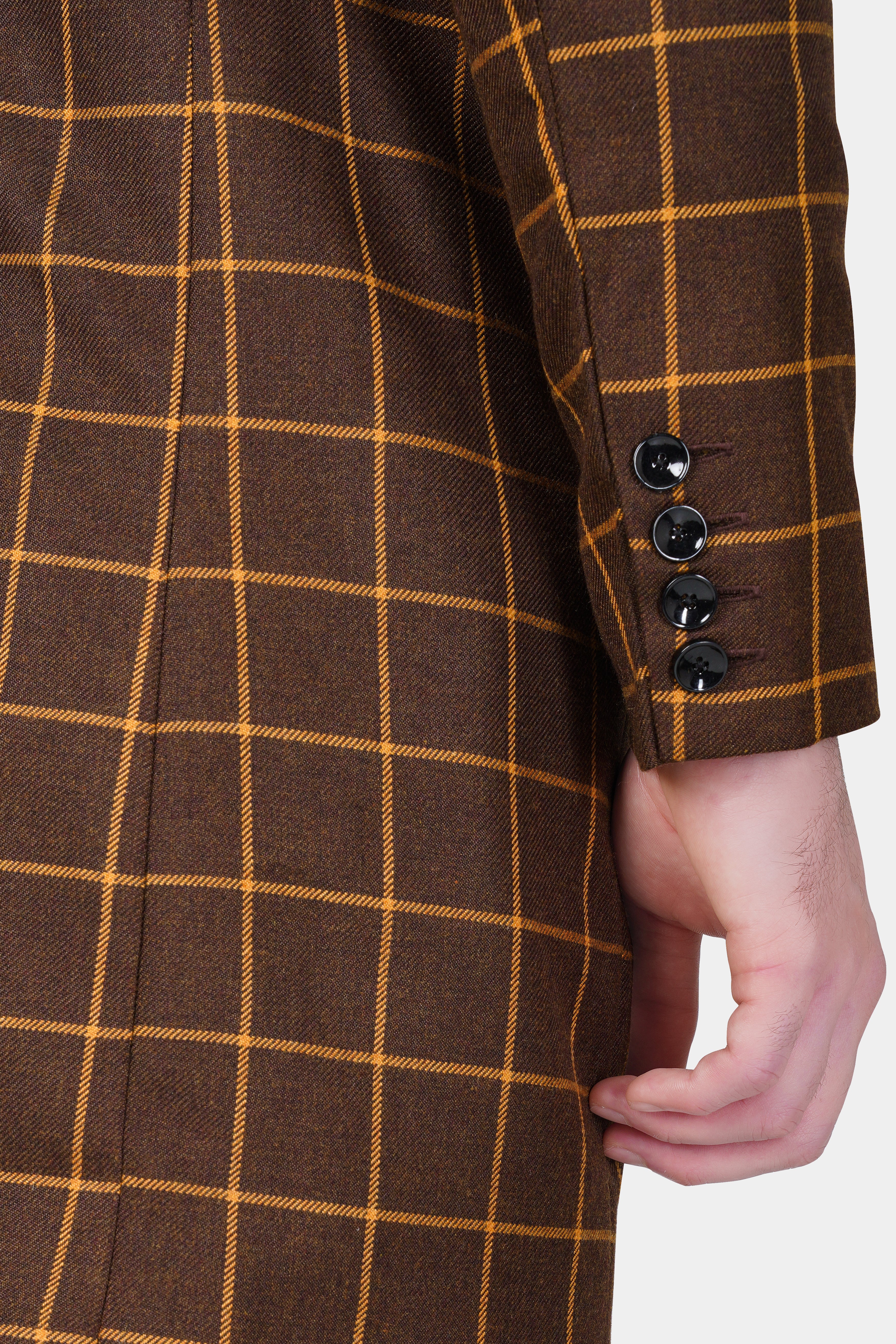 Eclipse Brown Windowpane Tweed Trench Coat With Pant