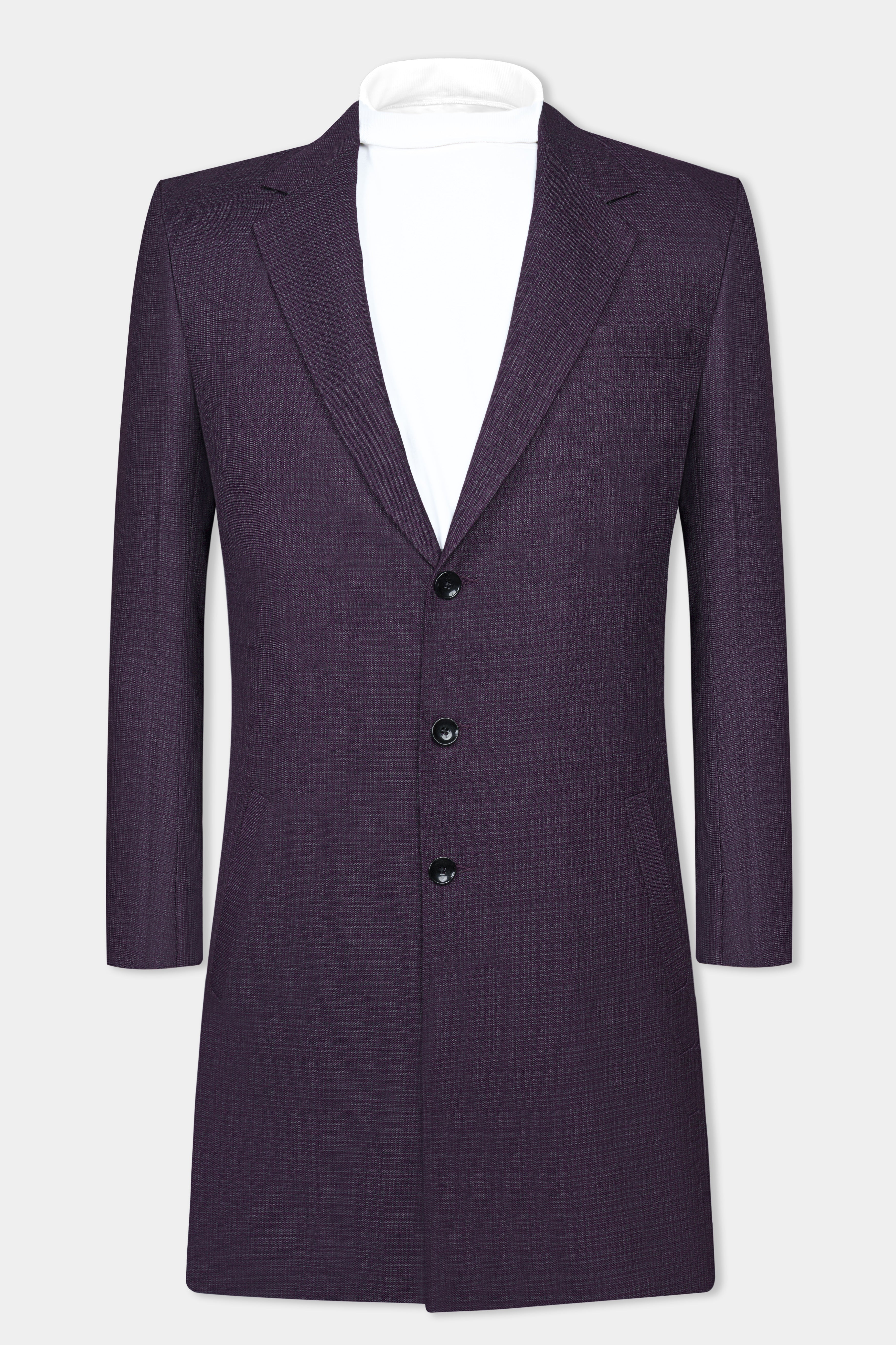 Blackcurrant Textured Wool Rich Overcoat With Pant