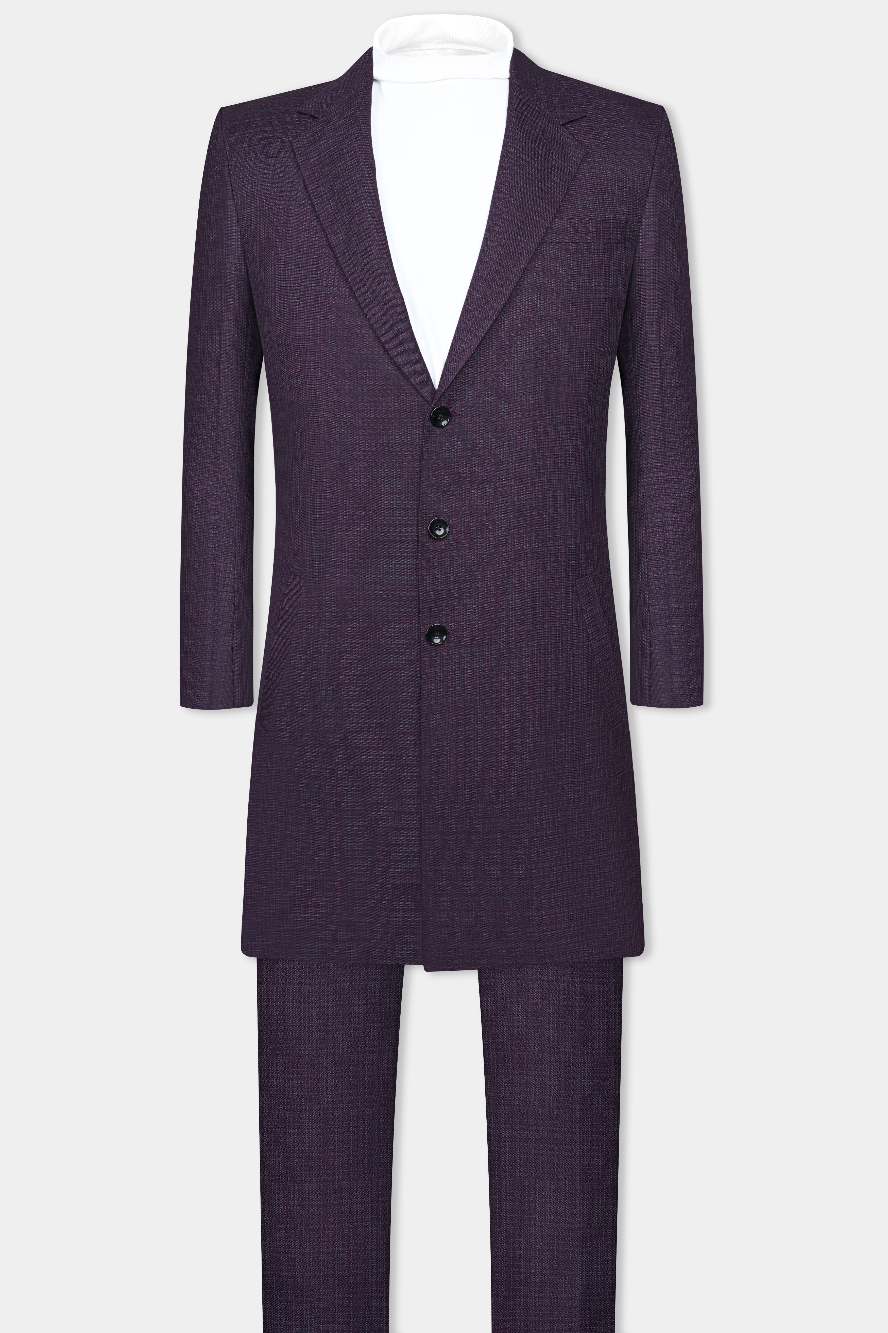 Blackcurrant Textured Wool Rich Overcoat With Pant