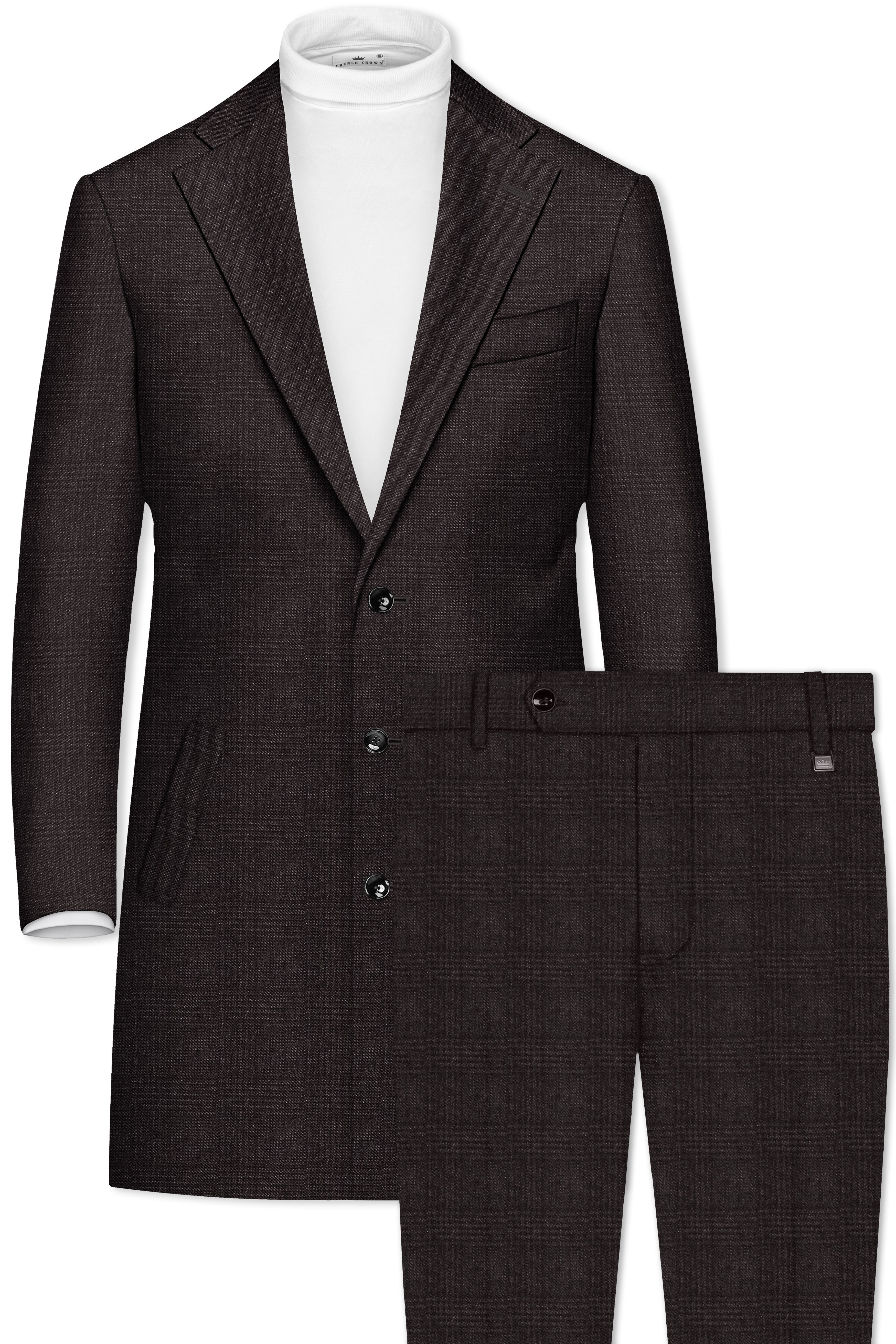 Cafario-Piano Brown Plaid Tweed Single Breasted Trench Coat With Pant
