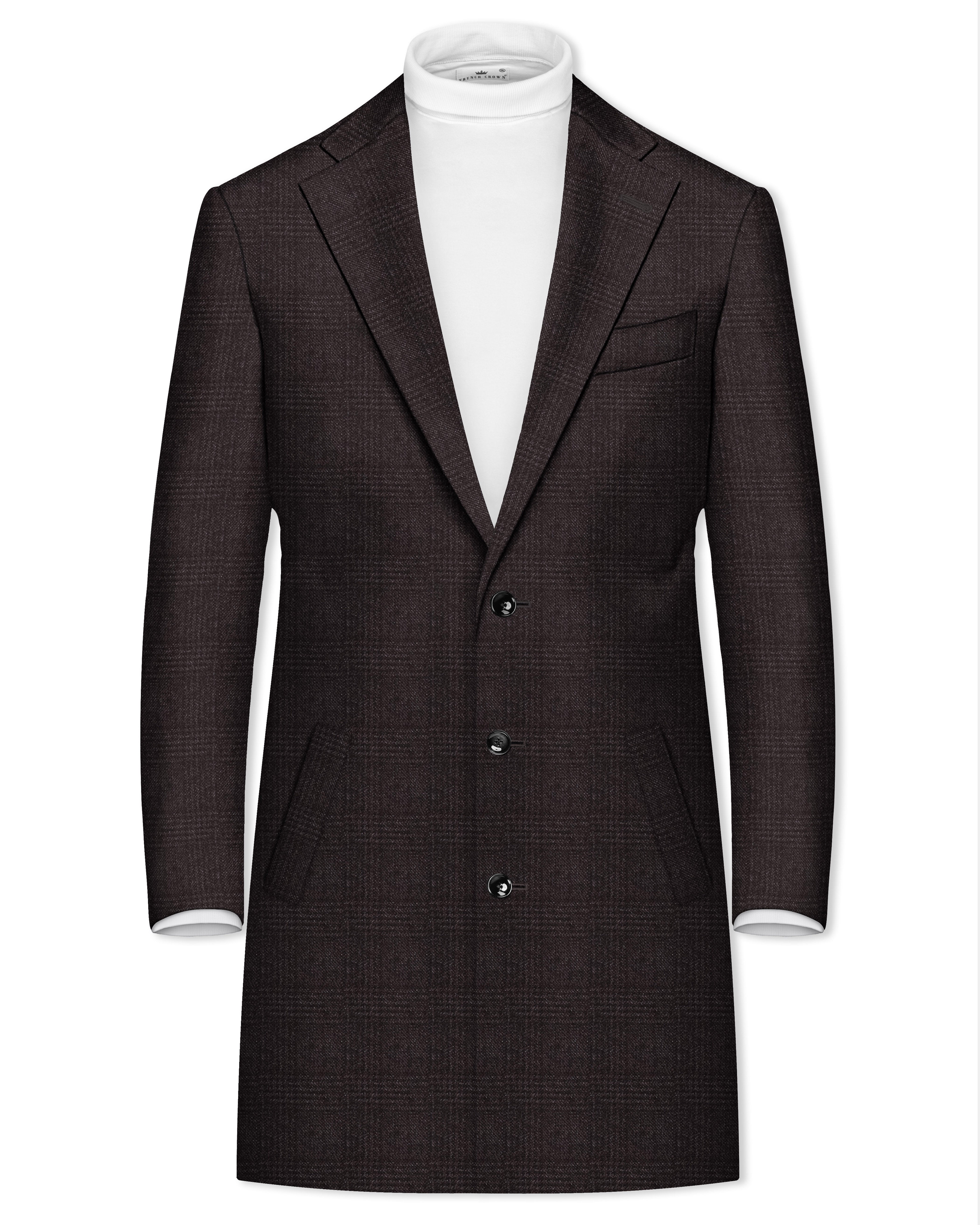 Cafario-Piano Brown Plaid Tweed Single Breasted Trench Coat With Pant