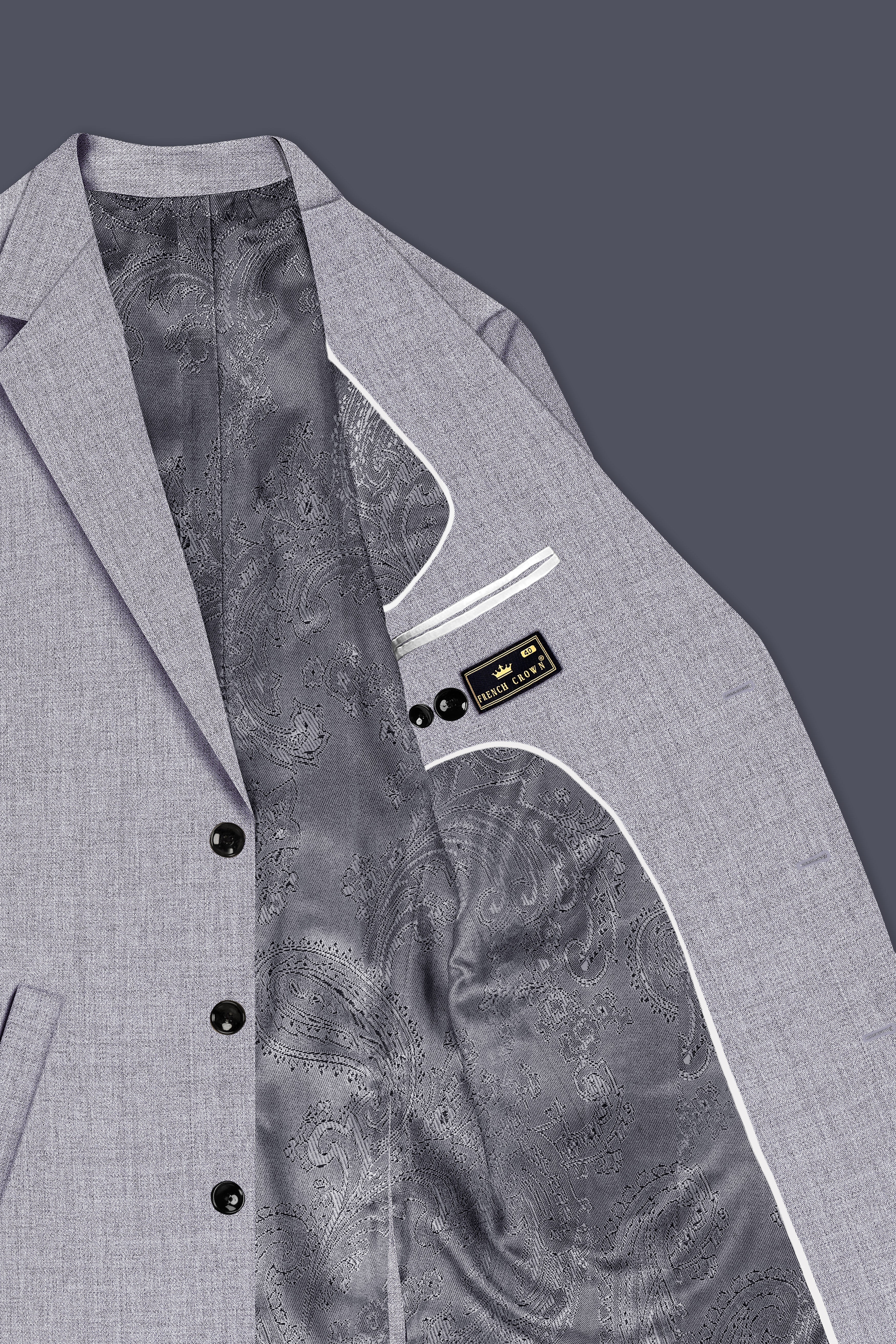 Alpine-Mountain Mist Gray Textured Tweed Single Breasted Trench Coat With Pant