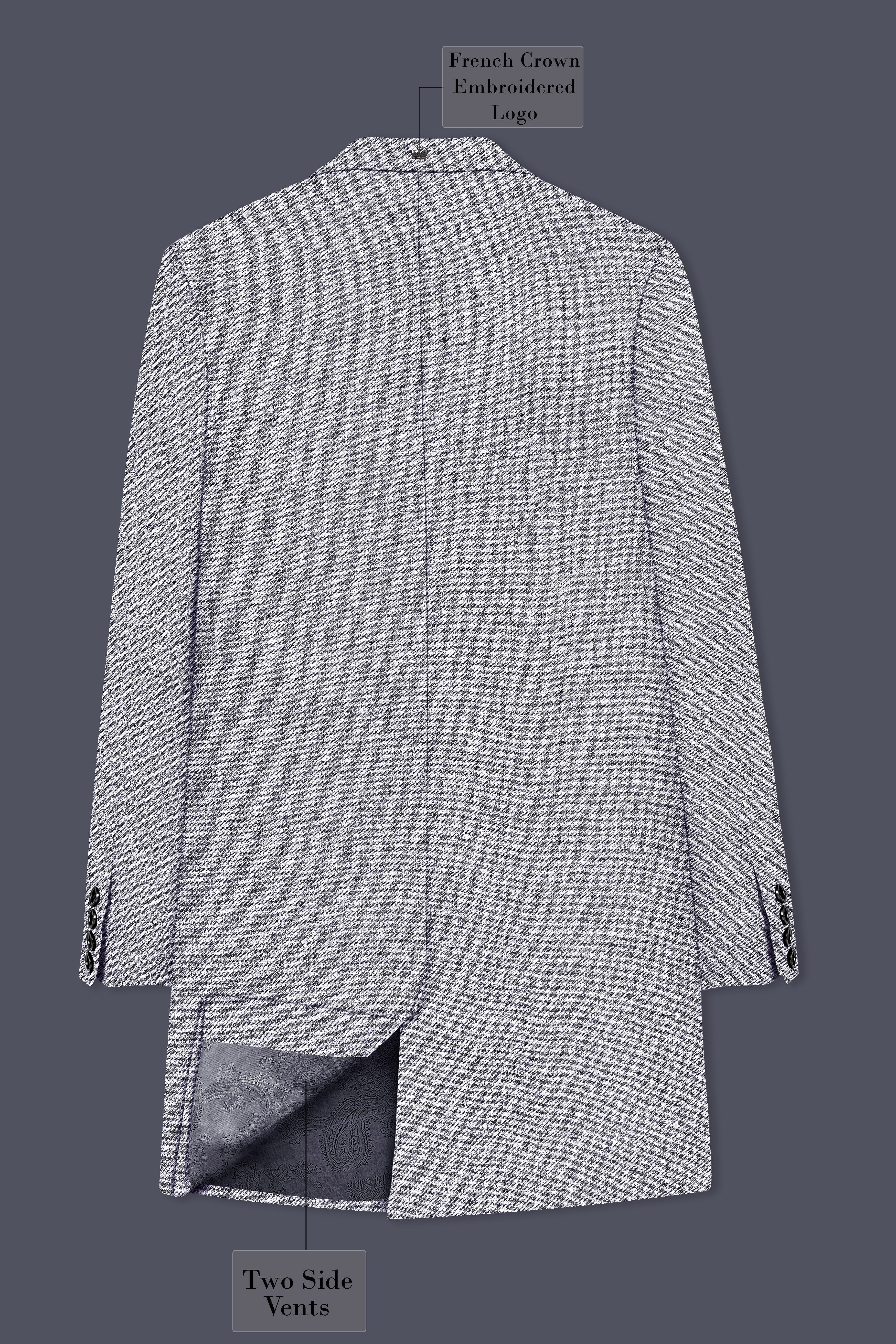 Alpine-Mountain Mist Gray Textured Tweed Single Breasted Trench Coat With Pant