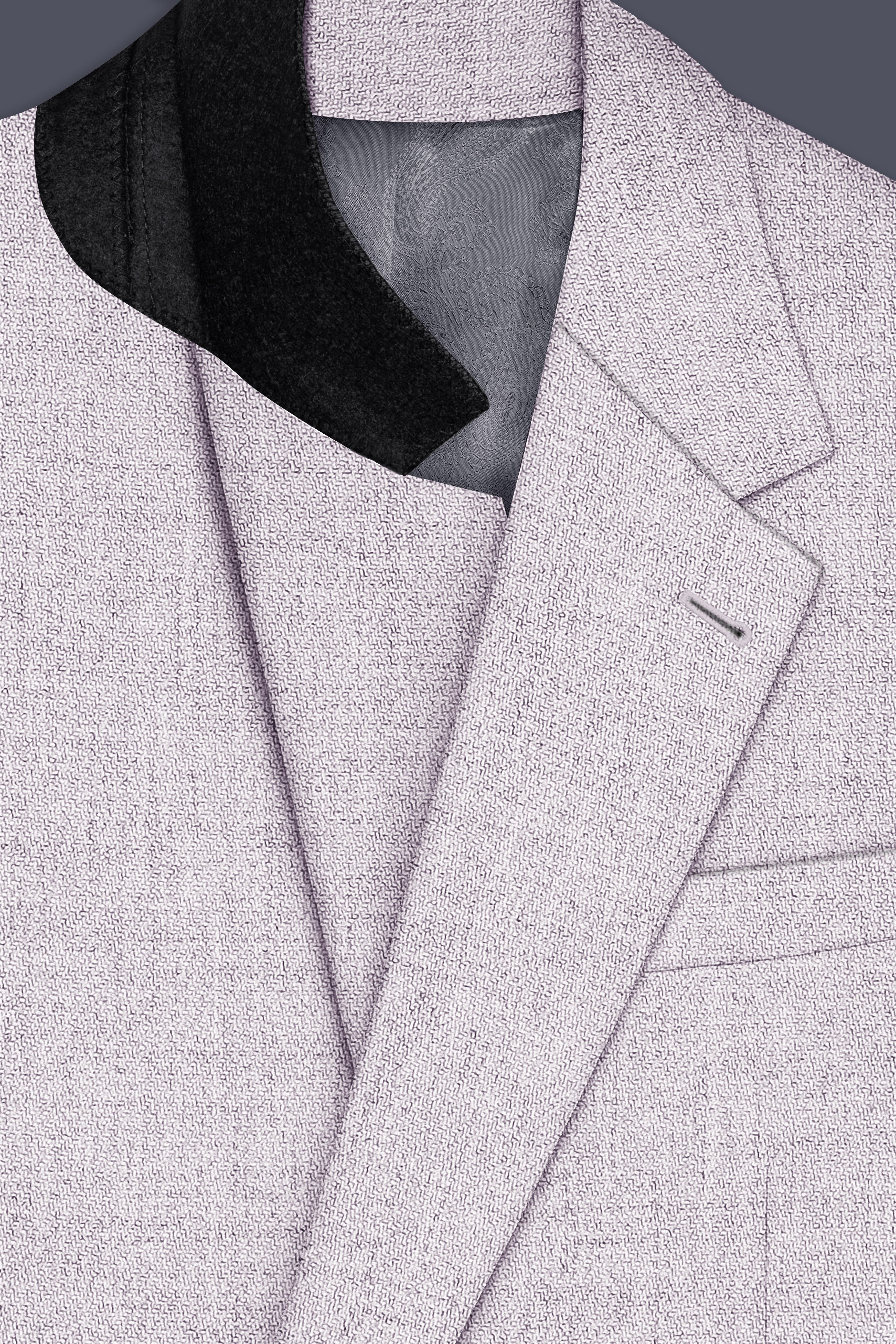 Glacier-Lilac Gray Textured Tweed Single Breasted Trench Coat With Pant