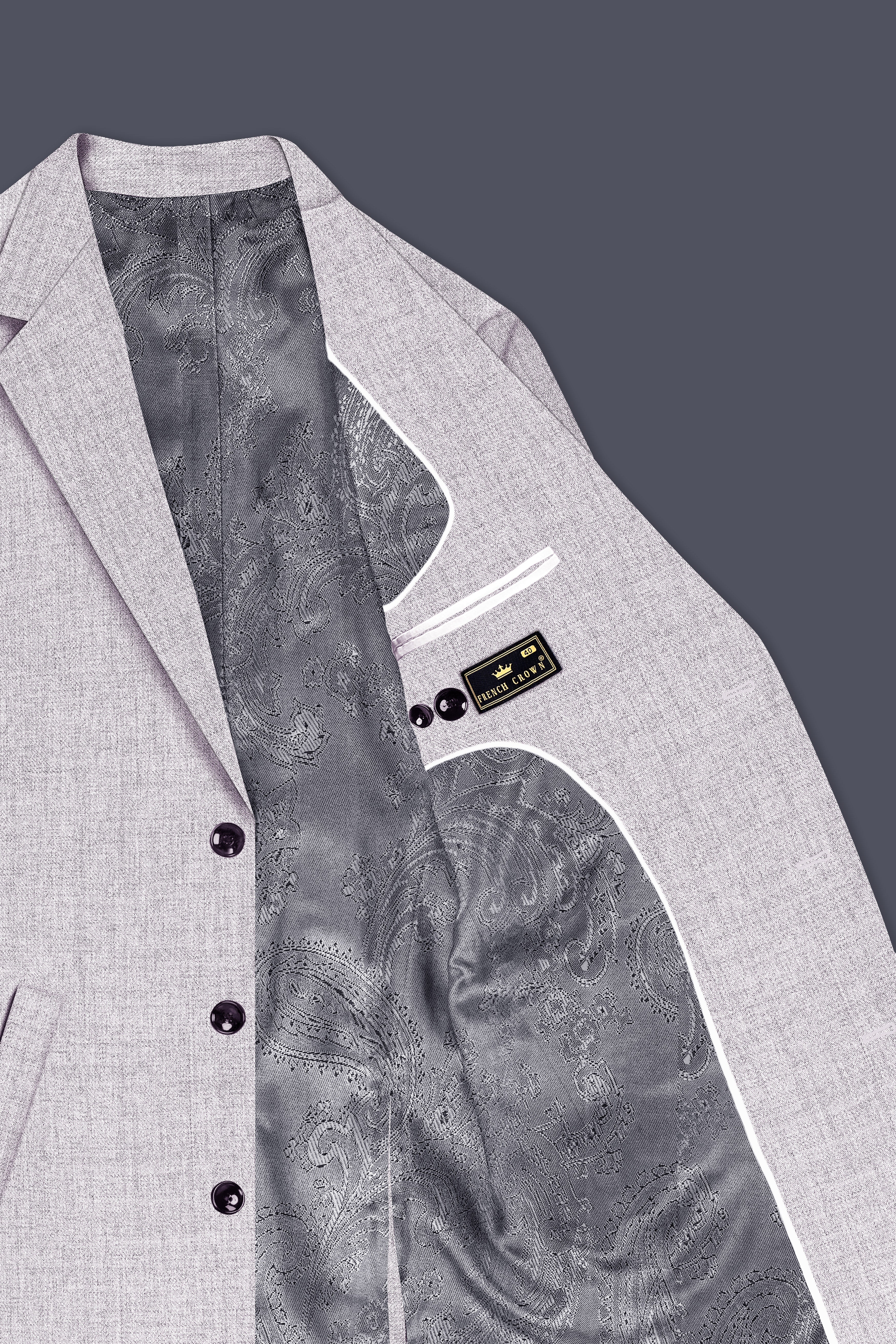 Glacier-Lilac Gray Textured Tweed Single Breasted Trench Coat With Pant