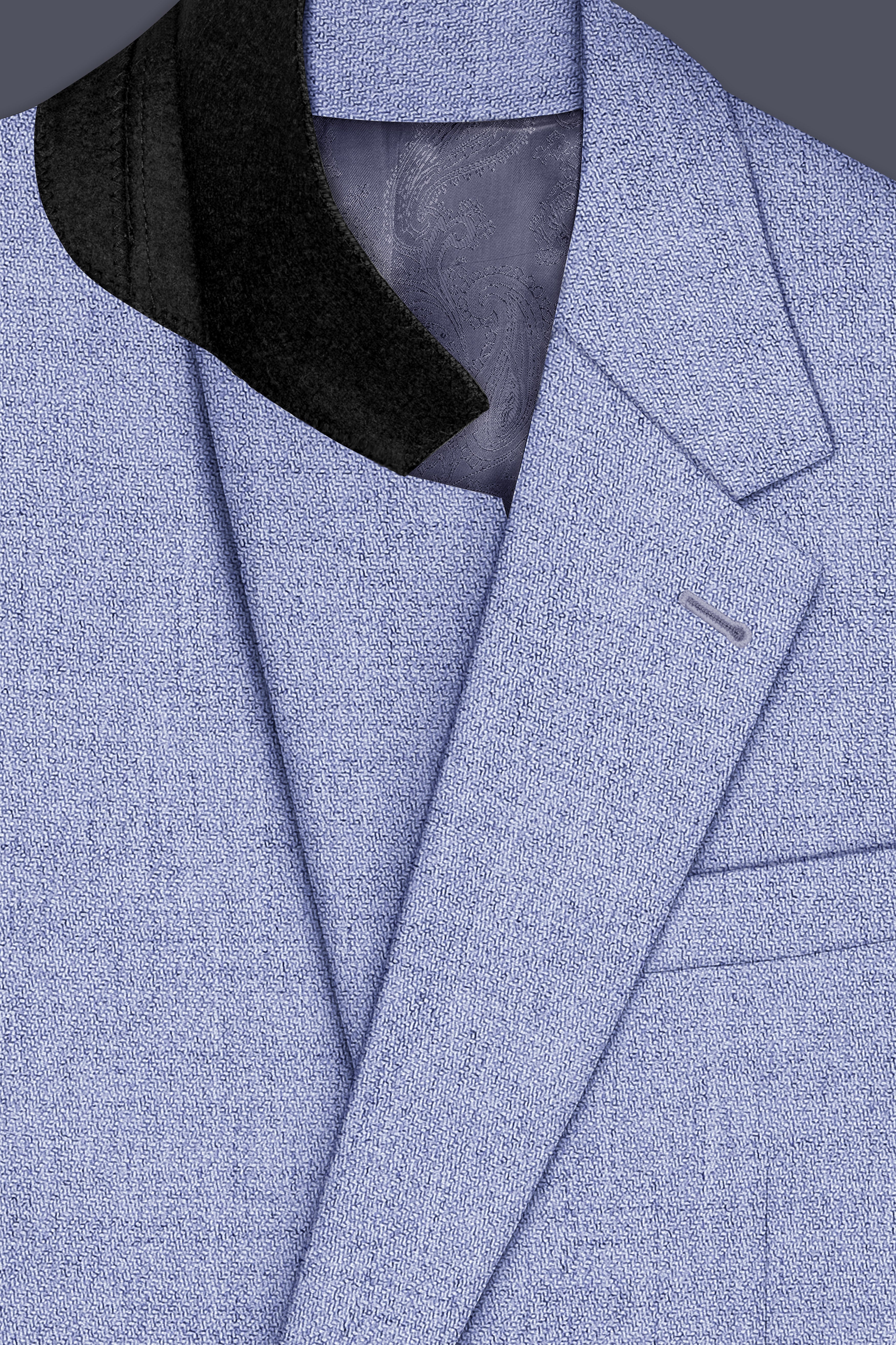 Nordic-Logan Blue Textured Tweed Single Breasted Trench Coat With Pant