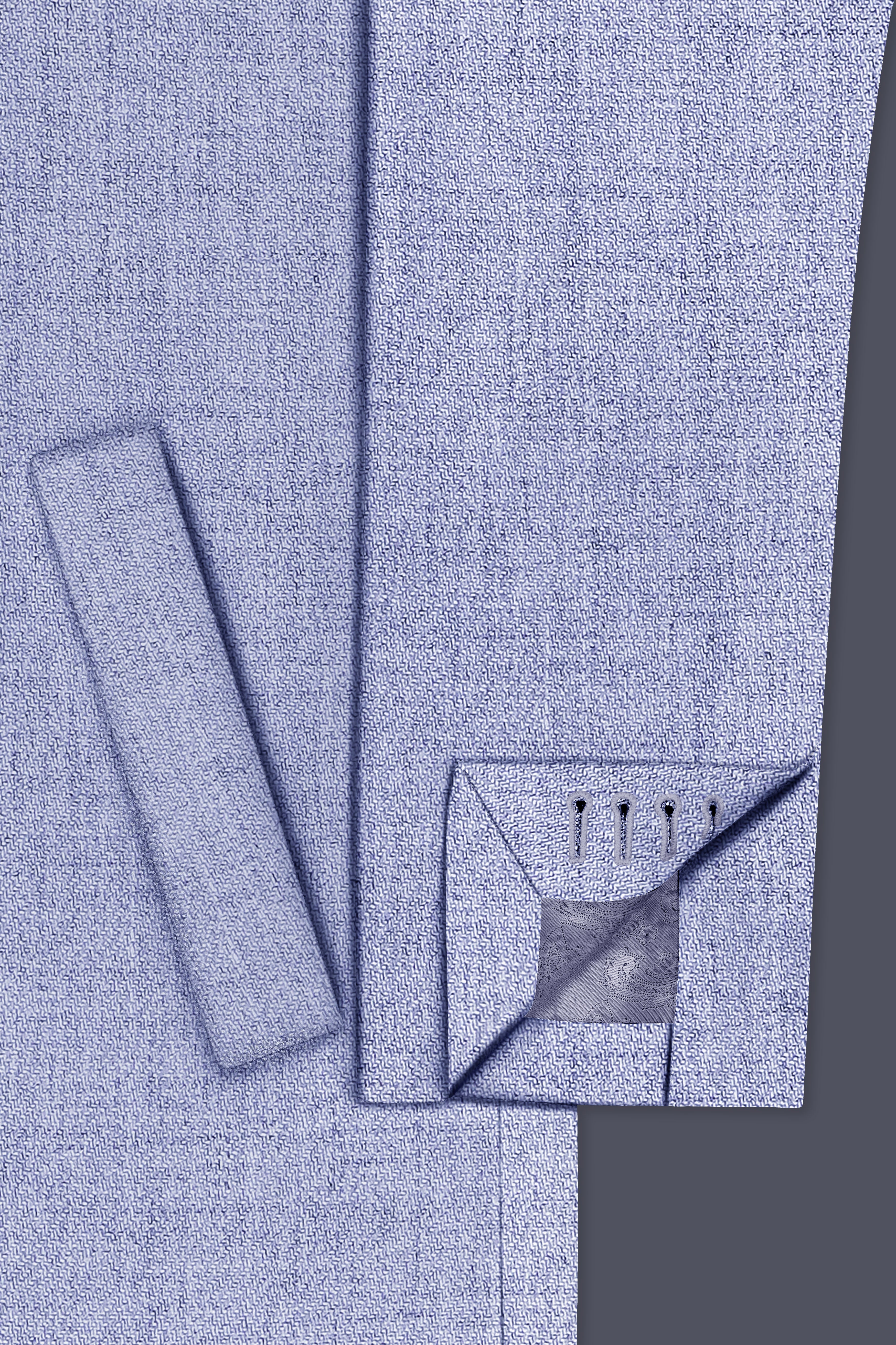 Nordic-Logan Blue Textured Tweed Single Breasted Trench Coat With Pant