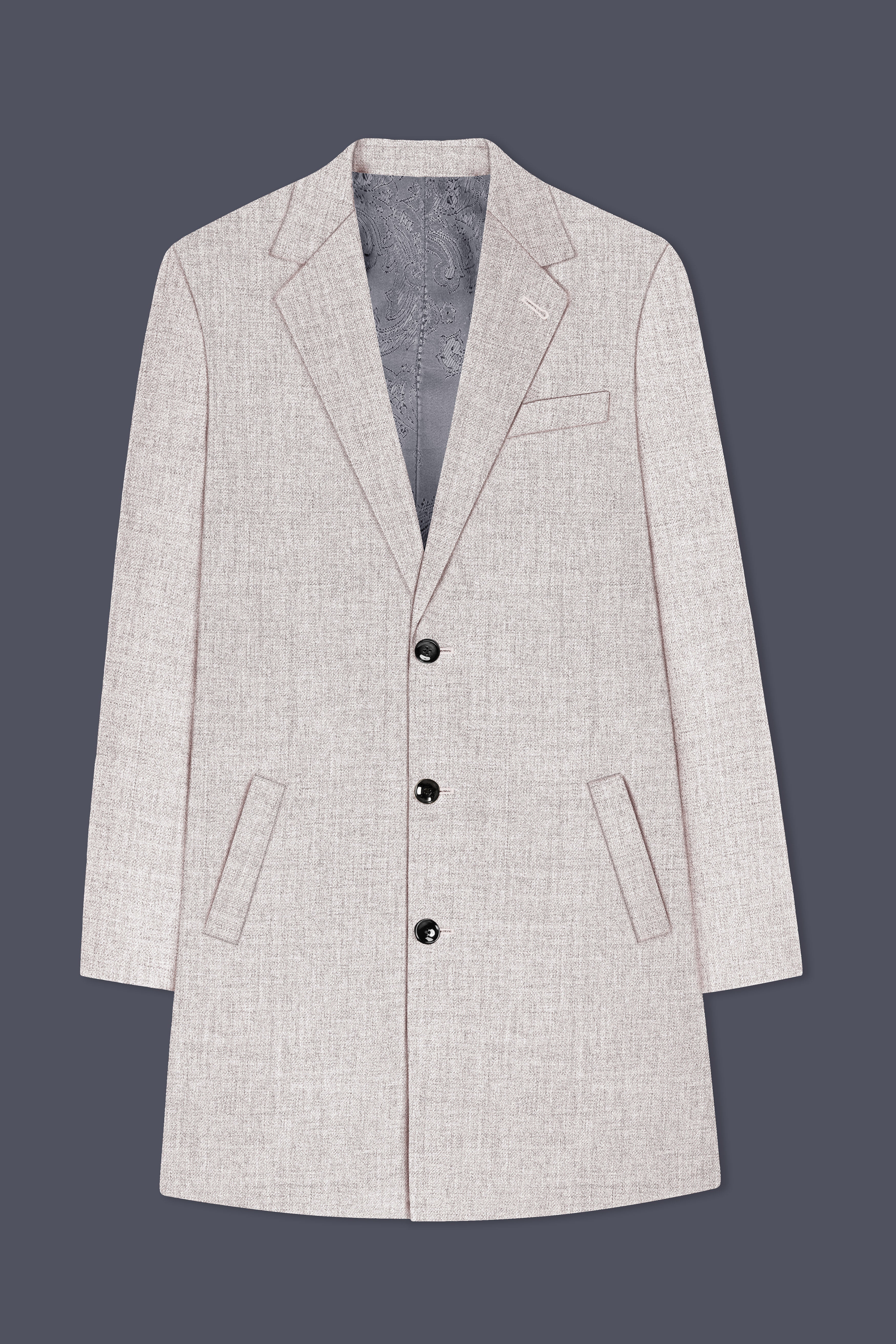 Ivorytail-Timberwolf Cream Textured Tweed Single Breasted Trench Coat With Pant