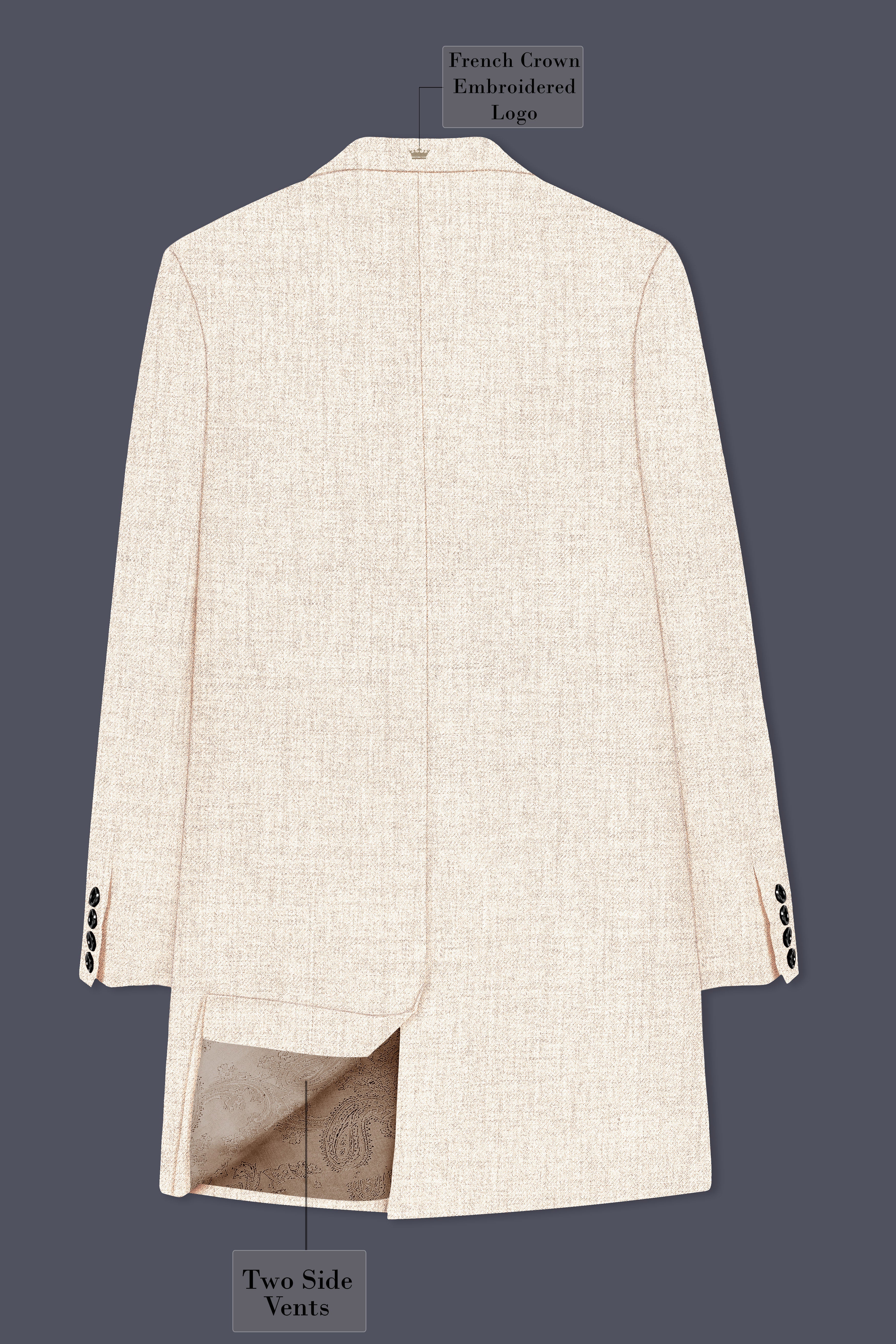Velour-Derby Cream Textured Tweed Single Breasted Trench Coat With Pant